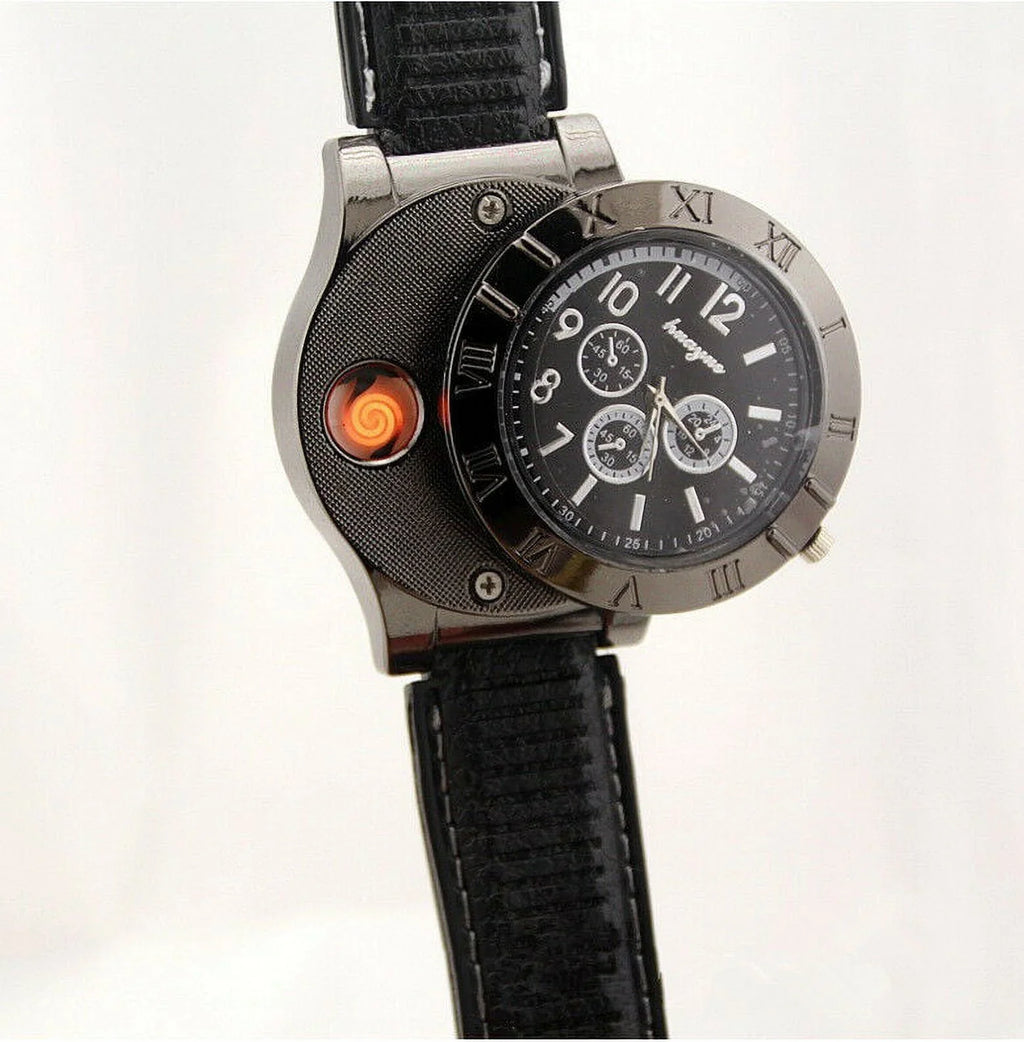 Outdoor Rechargeable Rubber Lighter USB Watch Strap Men's Windproof USB Gift Flameless Watch