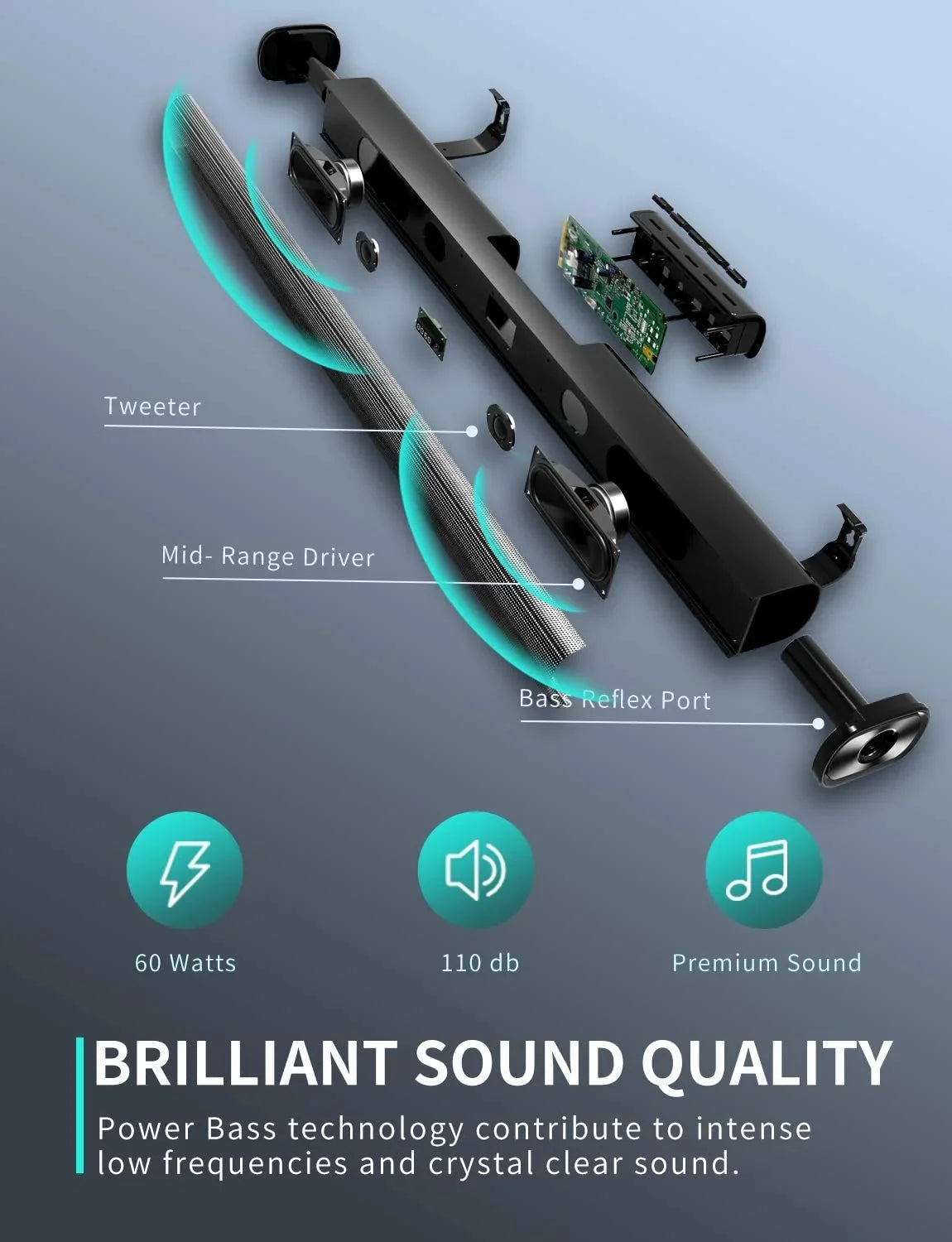 Bar S5 Built-in TV, for Subwoofer, Box Speaker 2.0Ch Sound Bluetooth 5.0 Open -Black Vmai