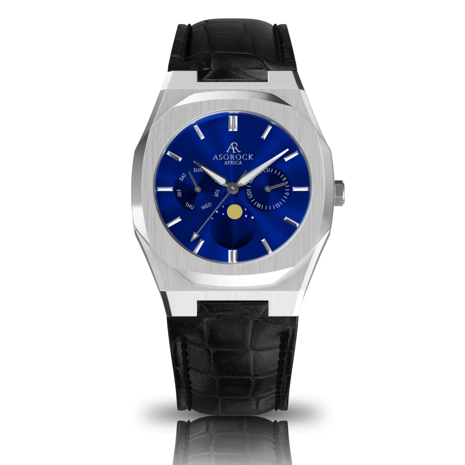 Asorock watch | | Silver/Blue Black leather mens Transporter | 40mm watches watch owned Black brand