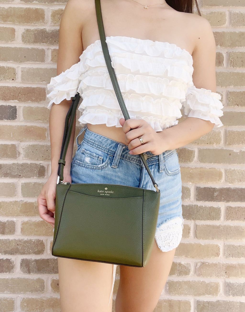 Kate Leather Pebbled Monica Spade Enchanted Purse Bag Green Crossbody
