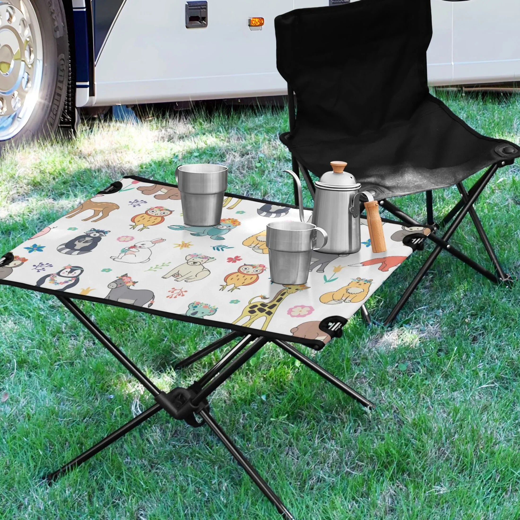 Travel Elephant Beach Cartoon Outdoor with Fishing Giraffe for Storage Camping Picnic Table Folding Bag Table Fox BBQ Portable Table Compact Bear