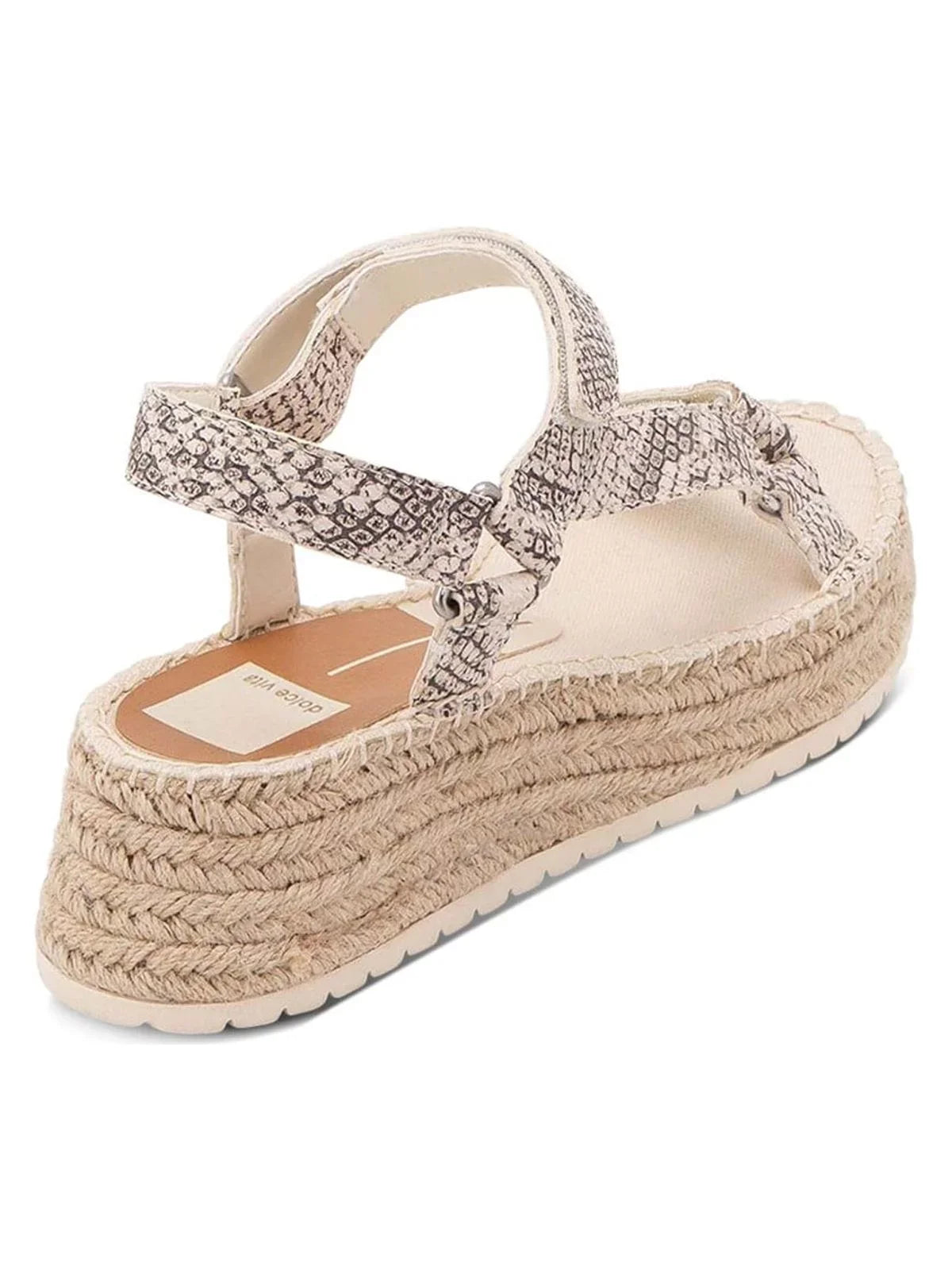 Shoes VITA Detailing Leather Wedge Round 9.5 Platform Mano Strap Womens Beige Stitch Ankle DOLCE Espadrille Toe 1" Snakeskin