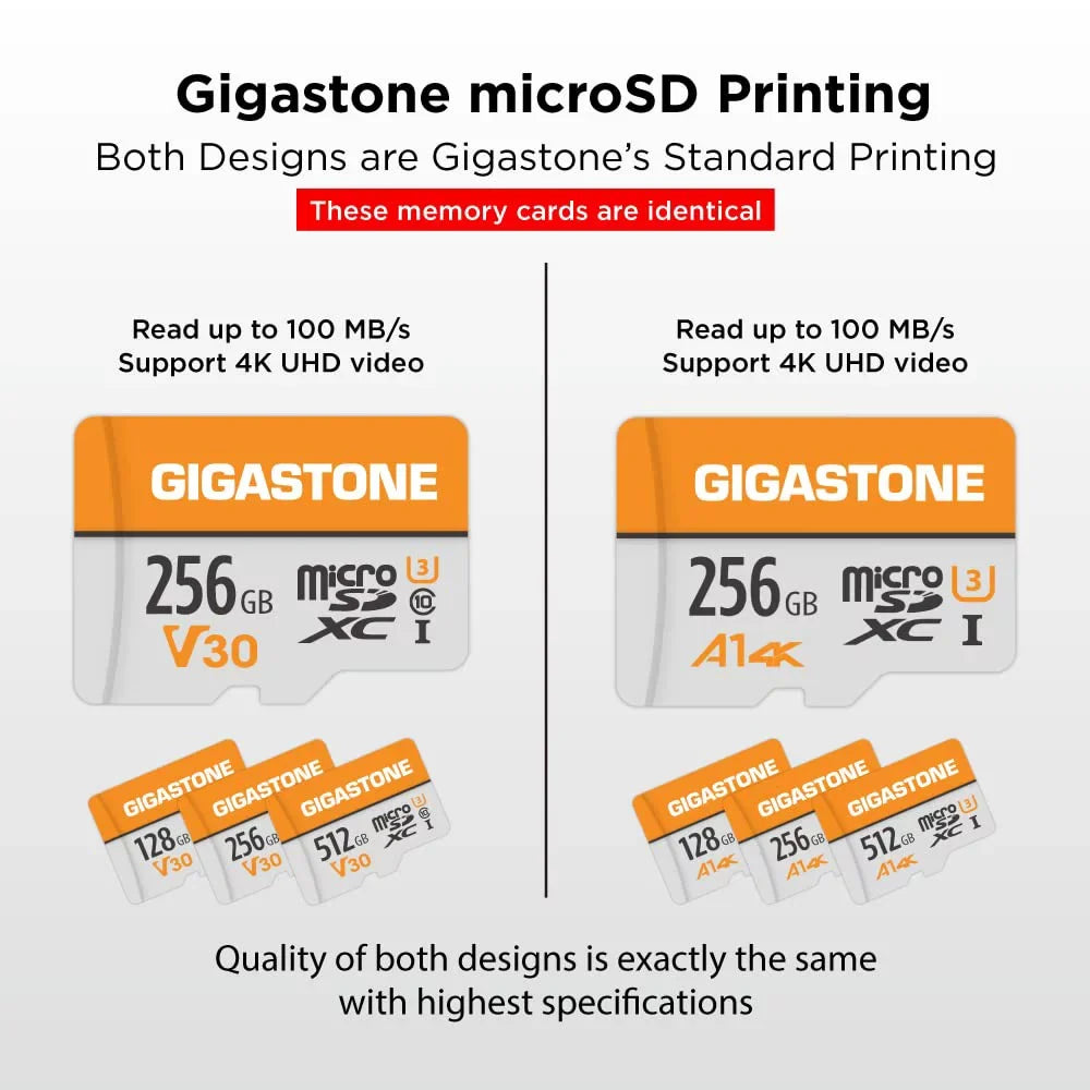 Recording, Video V30 for 4K up MicroSDXC Camera, with Micro 256GB C10, Nintendo-Switch, Adapter 4K SD to U3 Video Wyze, GoPro, Dash Pro, Memory Cam, Security Gigastone Card, A1 Card UHS-I 100MB/s,