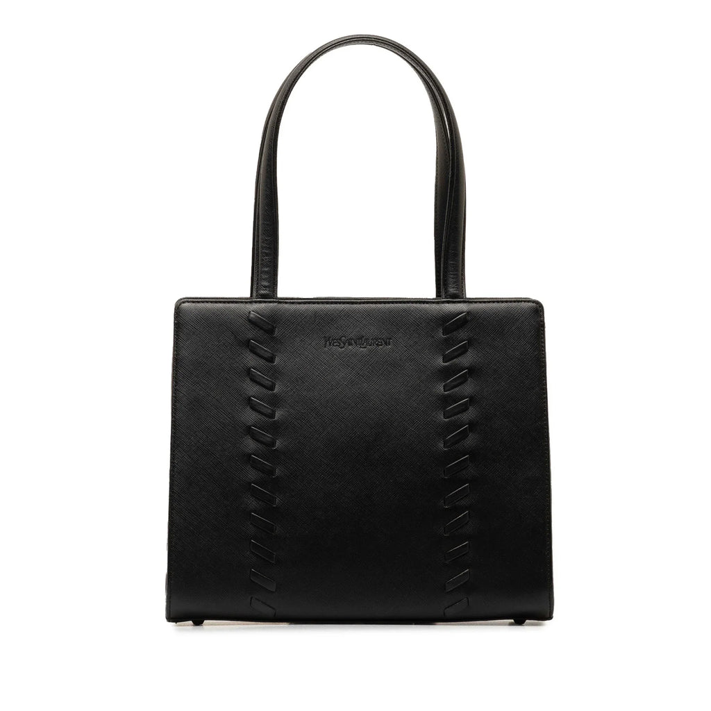 Authenticated Black Handbag Leather Yves Top HandleBag Saint (Good) Laurent Unisex Pre-Owned Calf