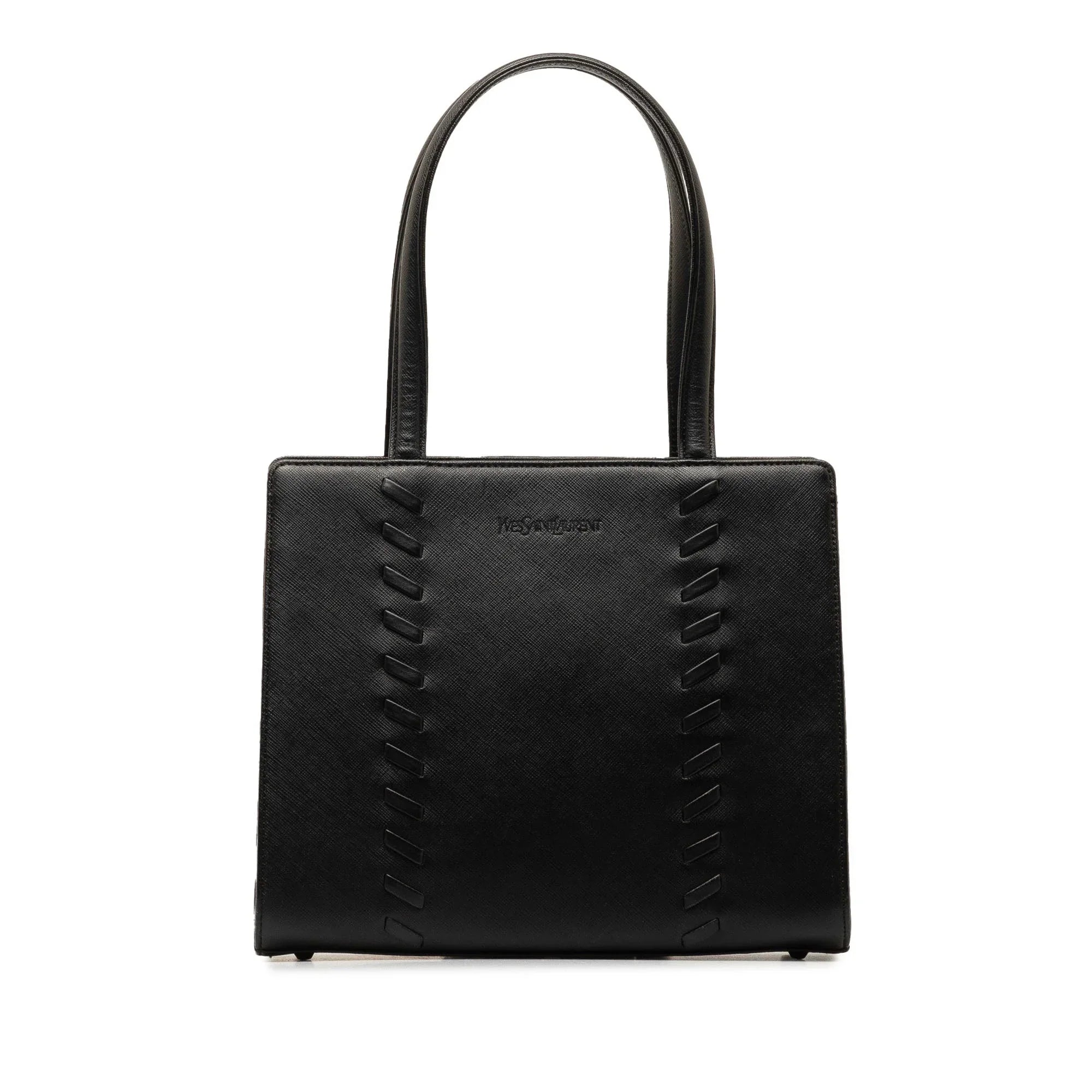 Authenticated Black Handbag Leather Yves Top HandleBag Saint (Good) Laurent Unisex Pre-Owned Calf