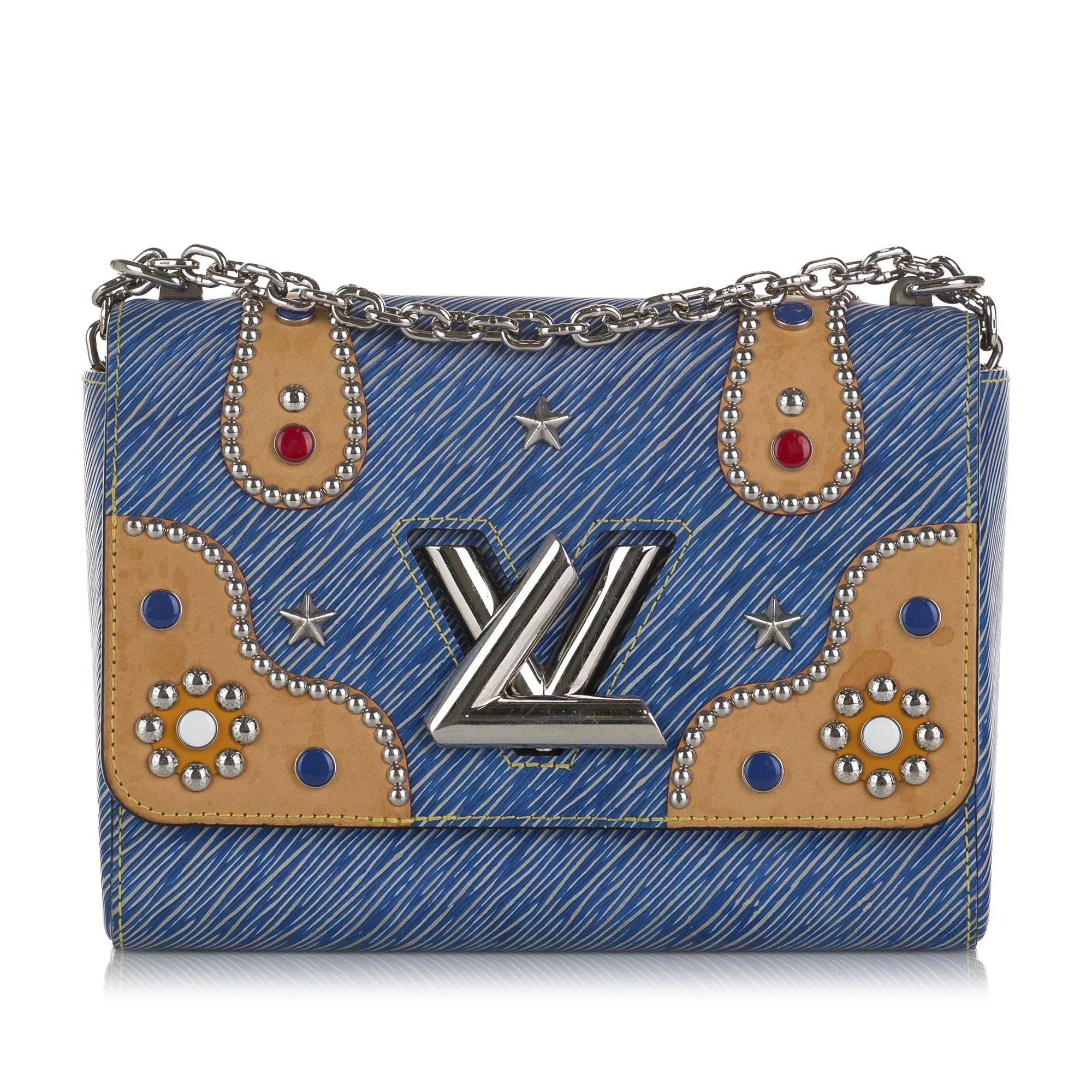 MM Louis Authenticated Leather (Good) Twist Bag Crossbody Pre-Owned Vuitton Unisex Epi Studded Blue
