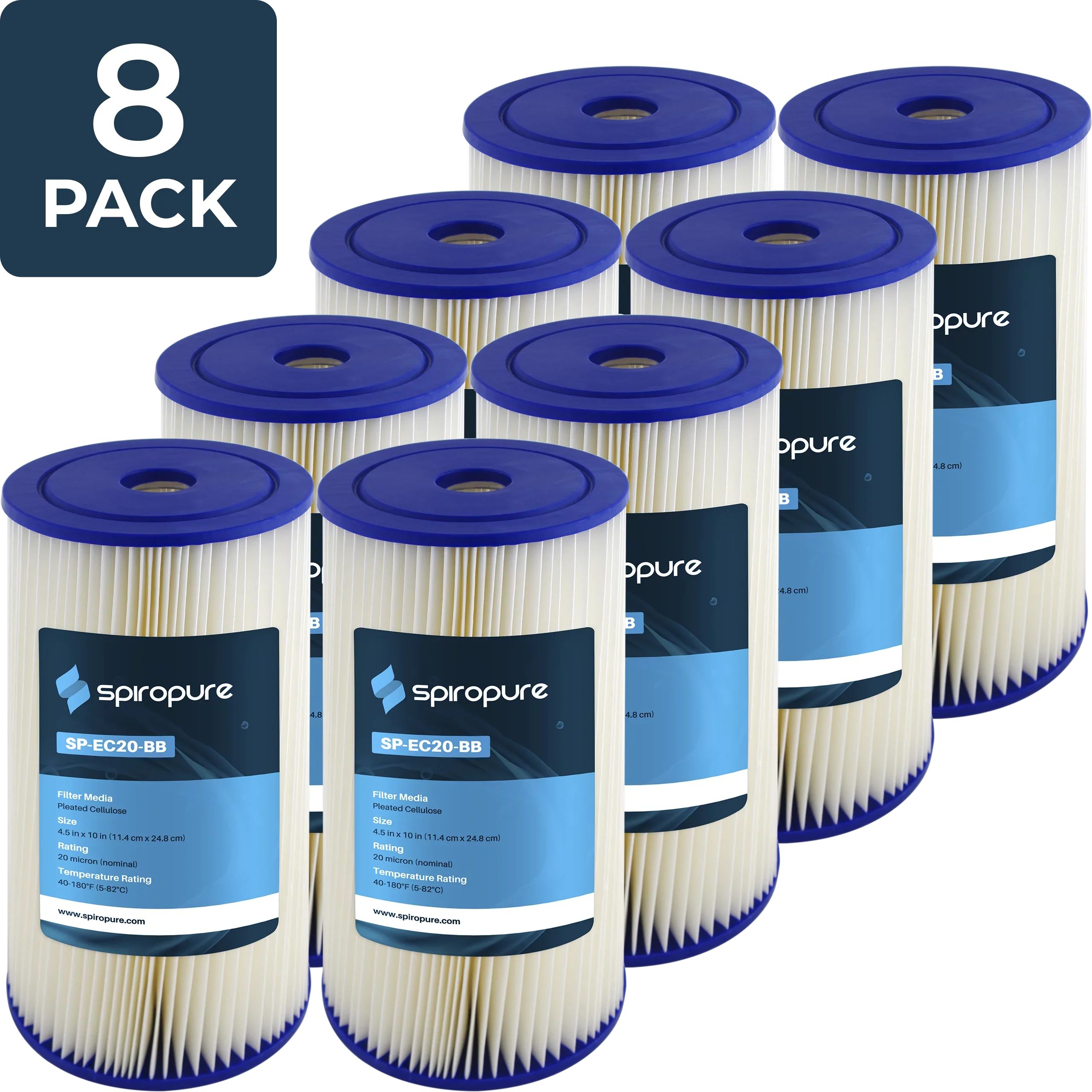 Sediment Pleated ECP20-BB SP-EC20-BB Cellulose 255491-43 10x4.5 Micron 8) (Case of SpiroPure 20 Filter Cartridge Water