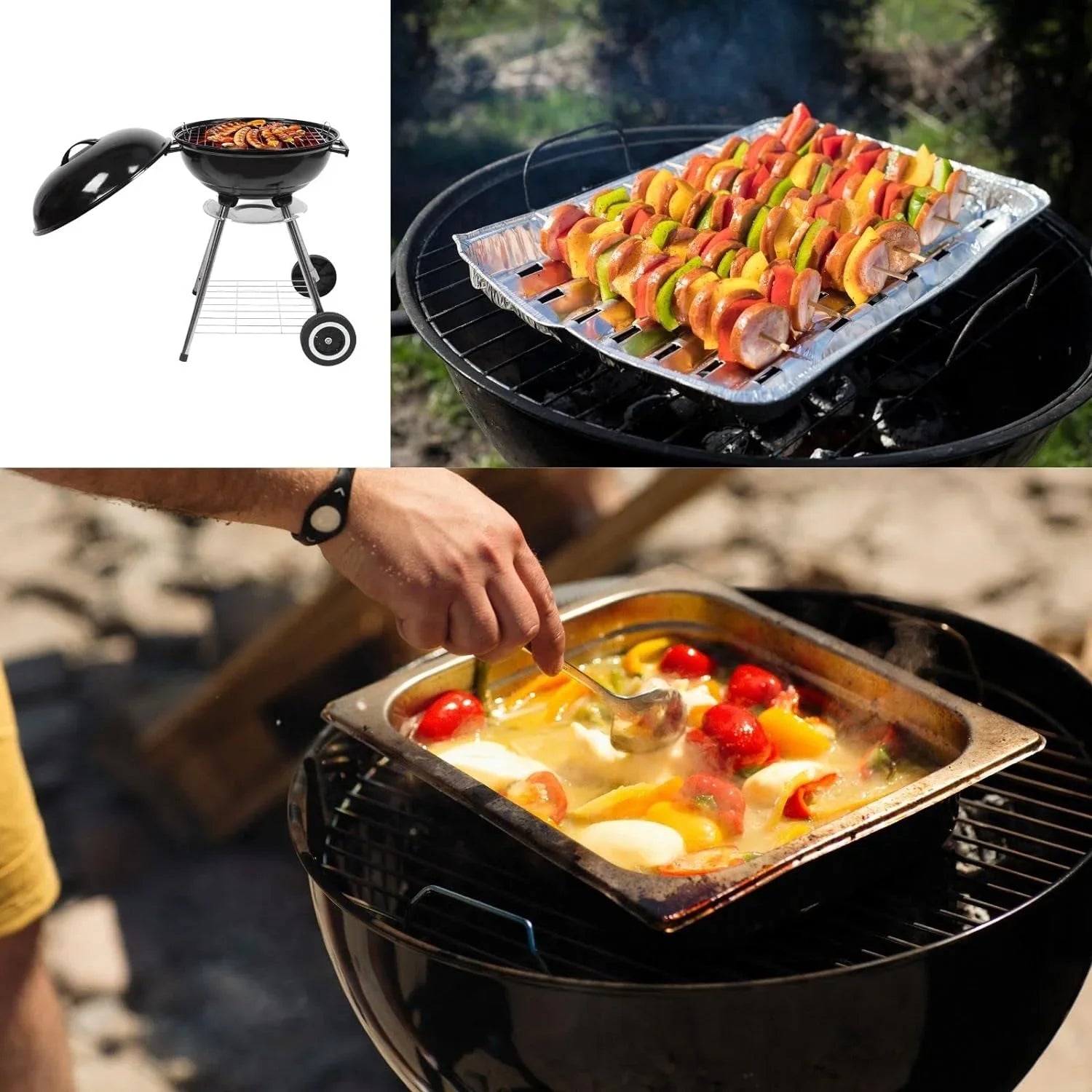 Camping, and Stainless Wheels 18 Steel Charcoal for inch Grill, with Picnic, Outdoor Holder Party, BBQ Barbecue, Activities Storage Charcoal