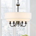 Chandelier FINE 5-Light 21.5"W - TRUE White Light Drum Black Shade Martina with Double