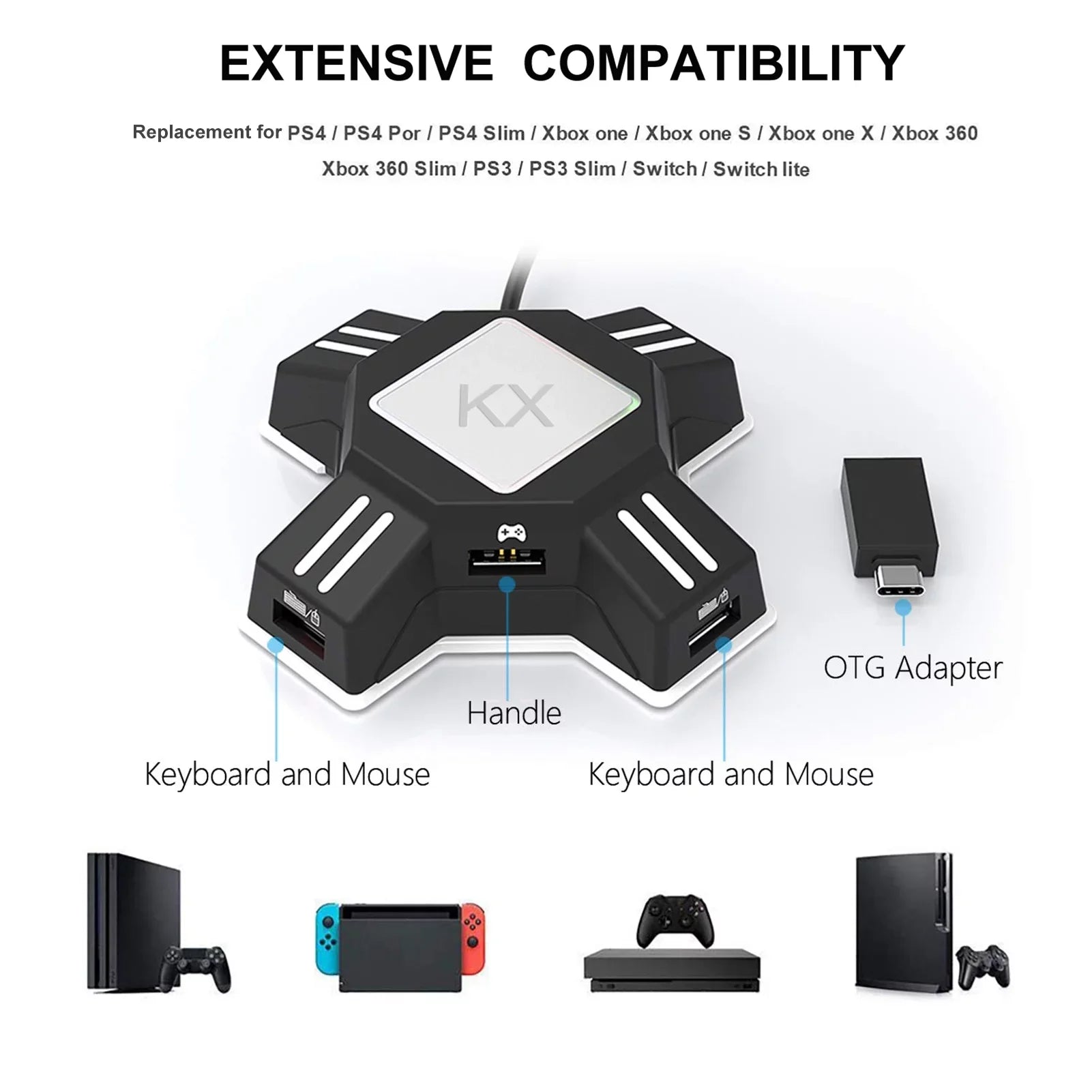Gamepad Converter Keyboard Adapter Switch/X-box/PS5/P-S-4/PS3 Mouse KX Mouse Replacement Portable Controller Keyboard for Adapter Adapter Abody