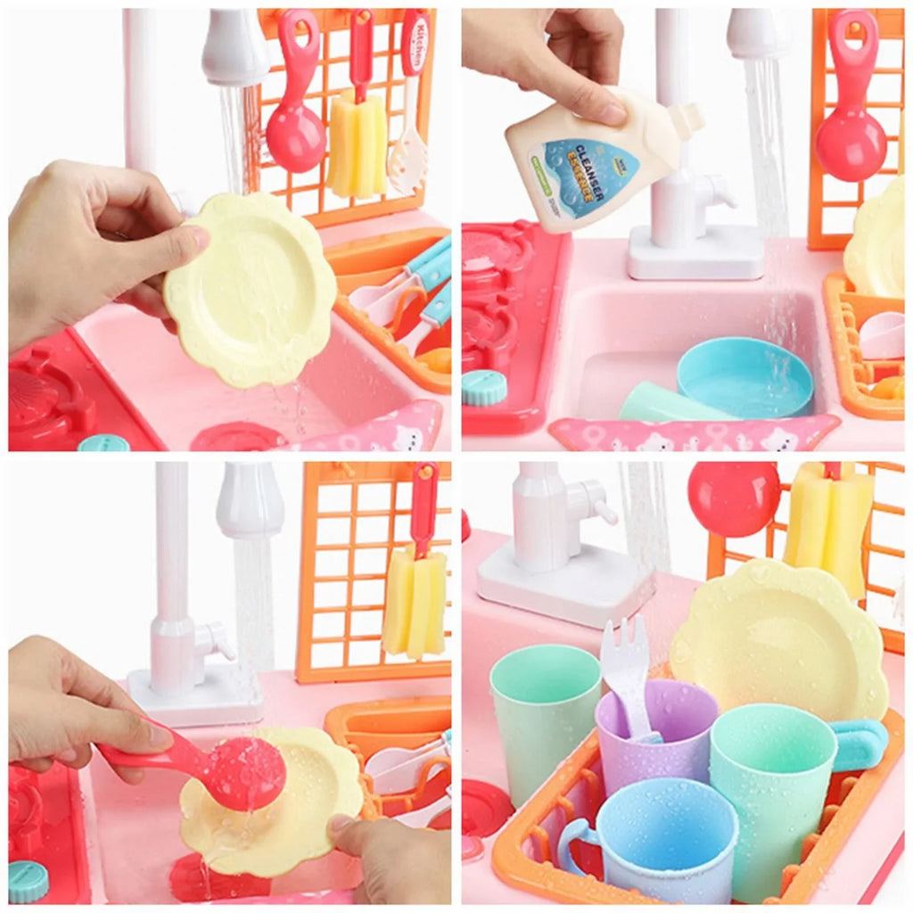 for Children Electric Board Board Role Kitchen System Water for Toys Playing Girls Running Pretend Toys Game Dishwasher Sink Play House Boys Toddlers With Cycle Automatic Play Water Toy Alphabet