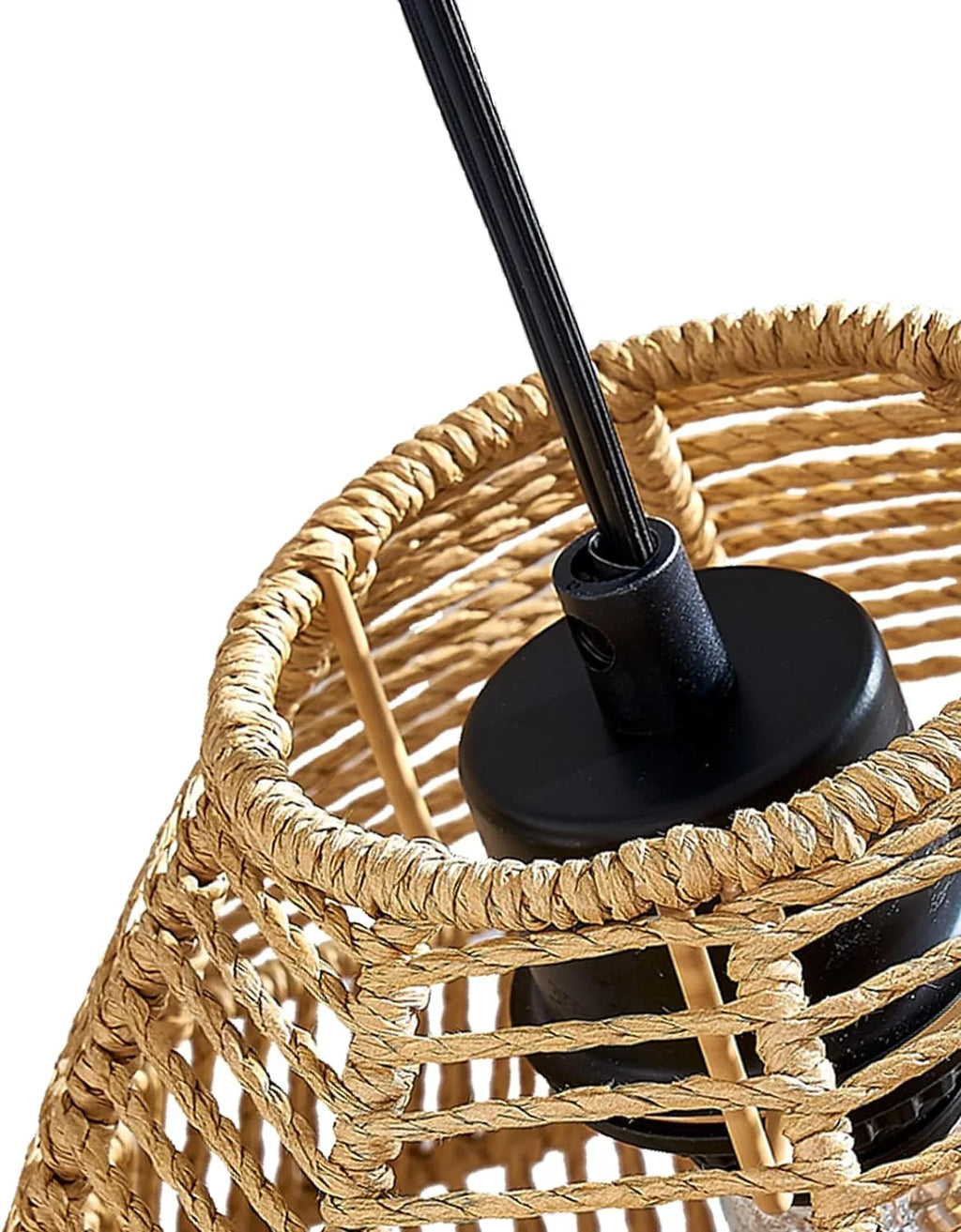 Lamp Boho Black Lamp Shade, Arc Lamp with Rattan Maxax Woven Rattan Farmhouse Larger Floor Standing