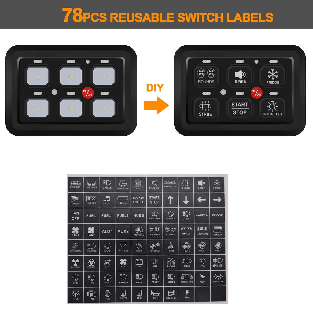 Switch ATV Blue Relay Geloo Circuit for 6 Switch Control Car System Panel Panel Gang Toggle Switch Box Truck UTV Pod LED Offroad Switch Multi-Function