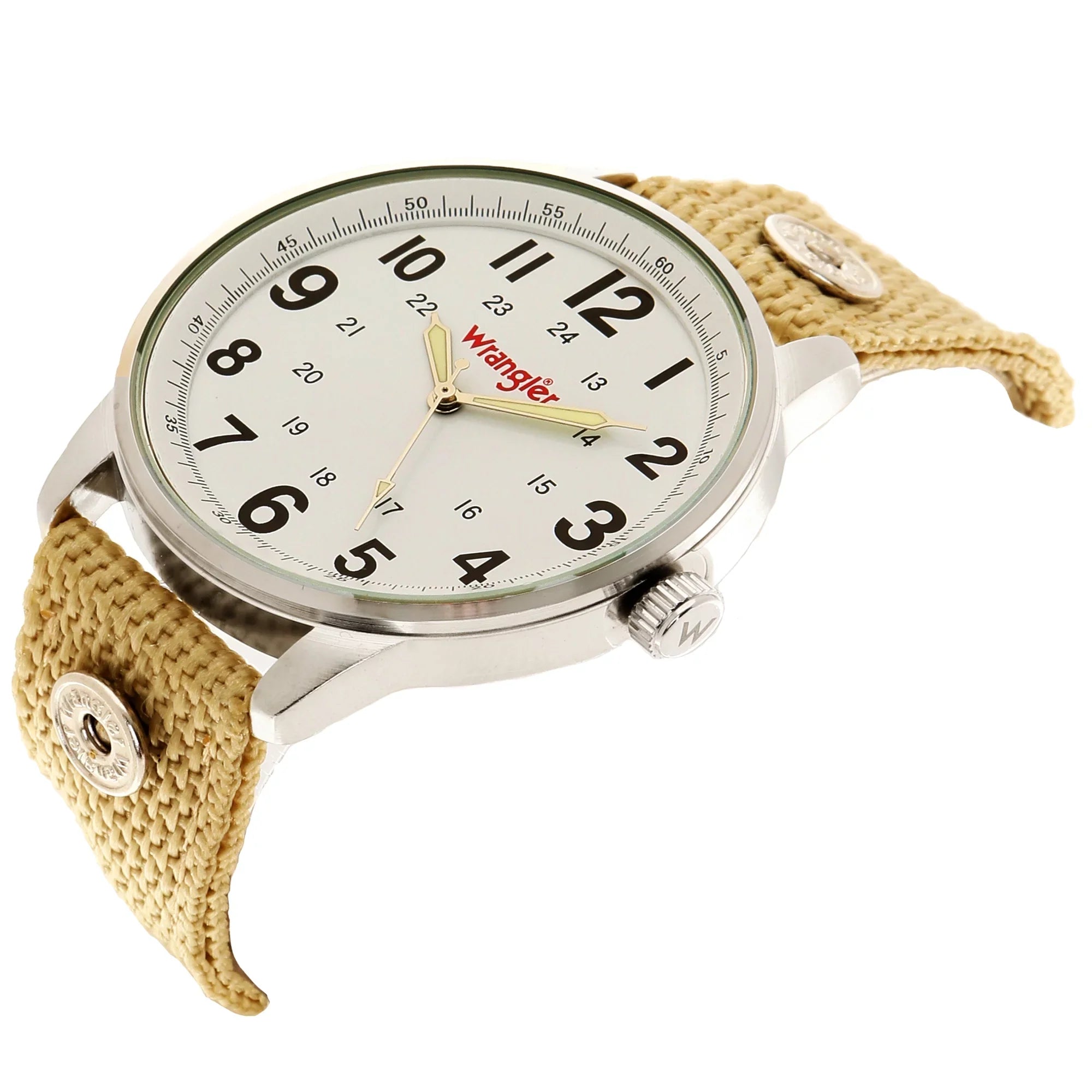 Wrangler dial, White Watch Strap 42mm Wheat Colored Nylon