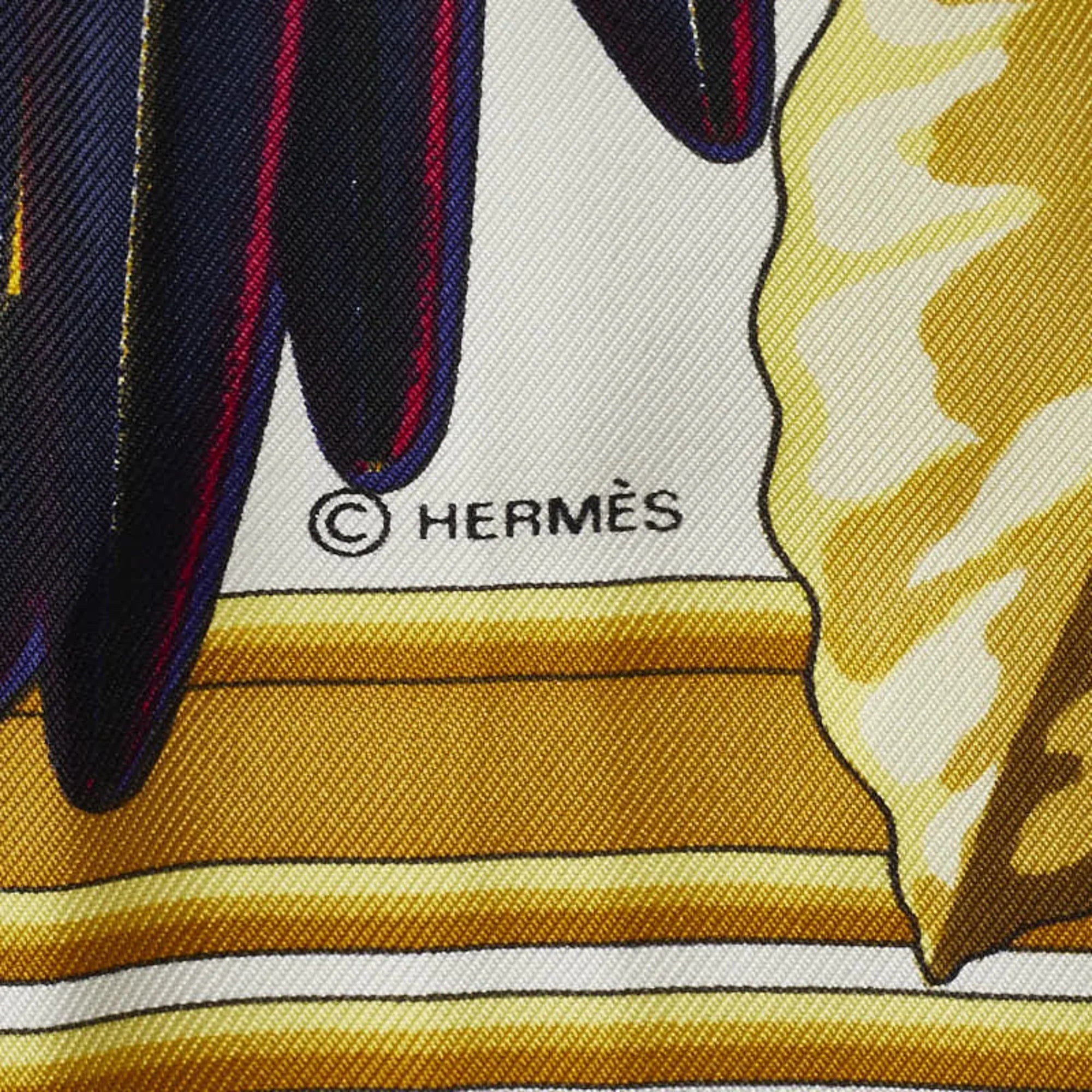 Gold Hermes Pre-Owned (Good) Muffler HERMES Silk Navy Les Perroquets Bird Carre90 Parrot Scarf detail Ladies
