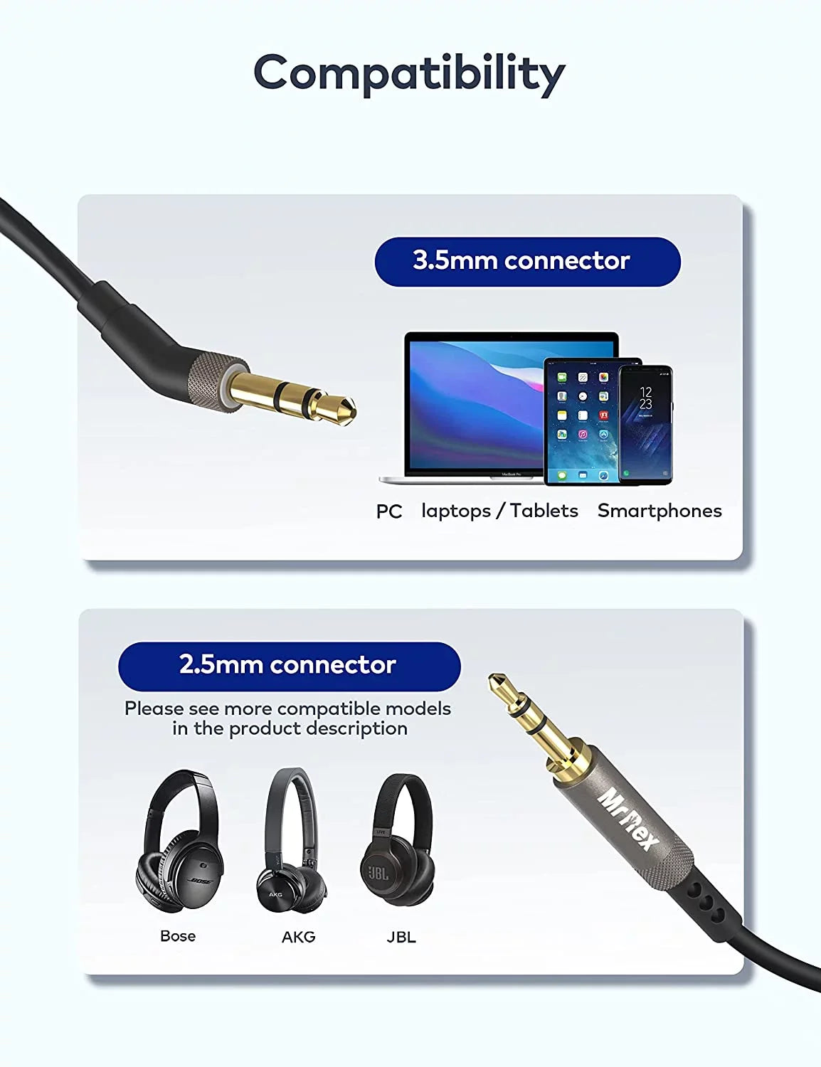 Cancelling for to QC35 Headphones, Cable QC35II 3.5mm JBL QC45 QC25 Rex Aux Noise Cord Bose QuietComfort 700 Mr 2.5mm