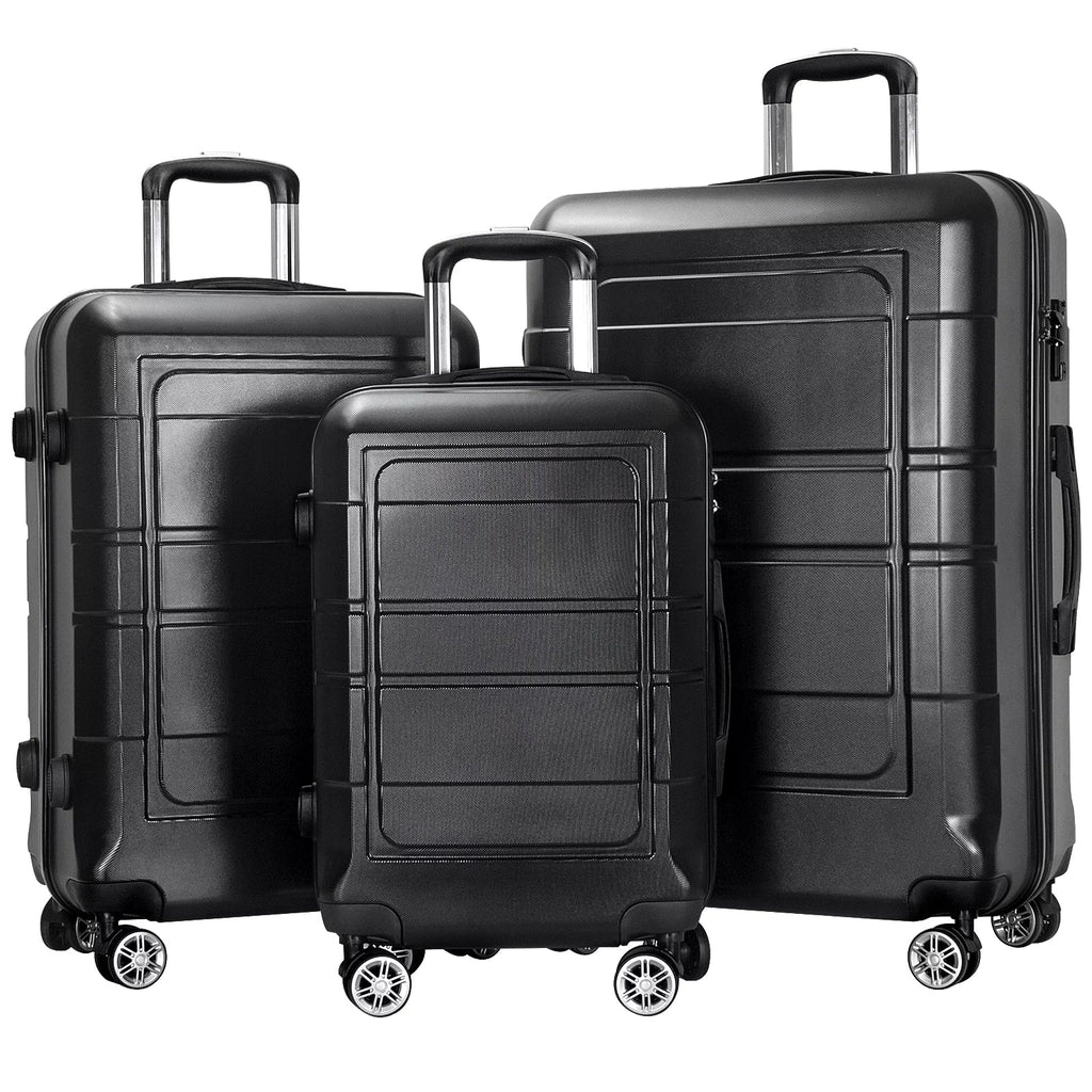 Hardside Black Pcs 3 AEDILYS and 20"/24"/28" Luggage Luggage Set, Lock TSA with Bags,