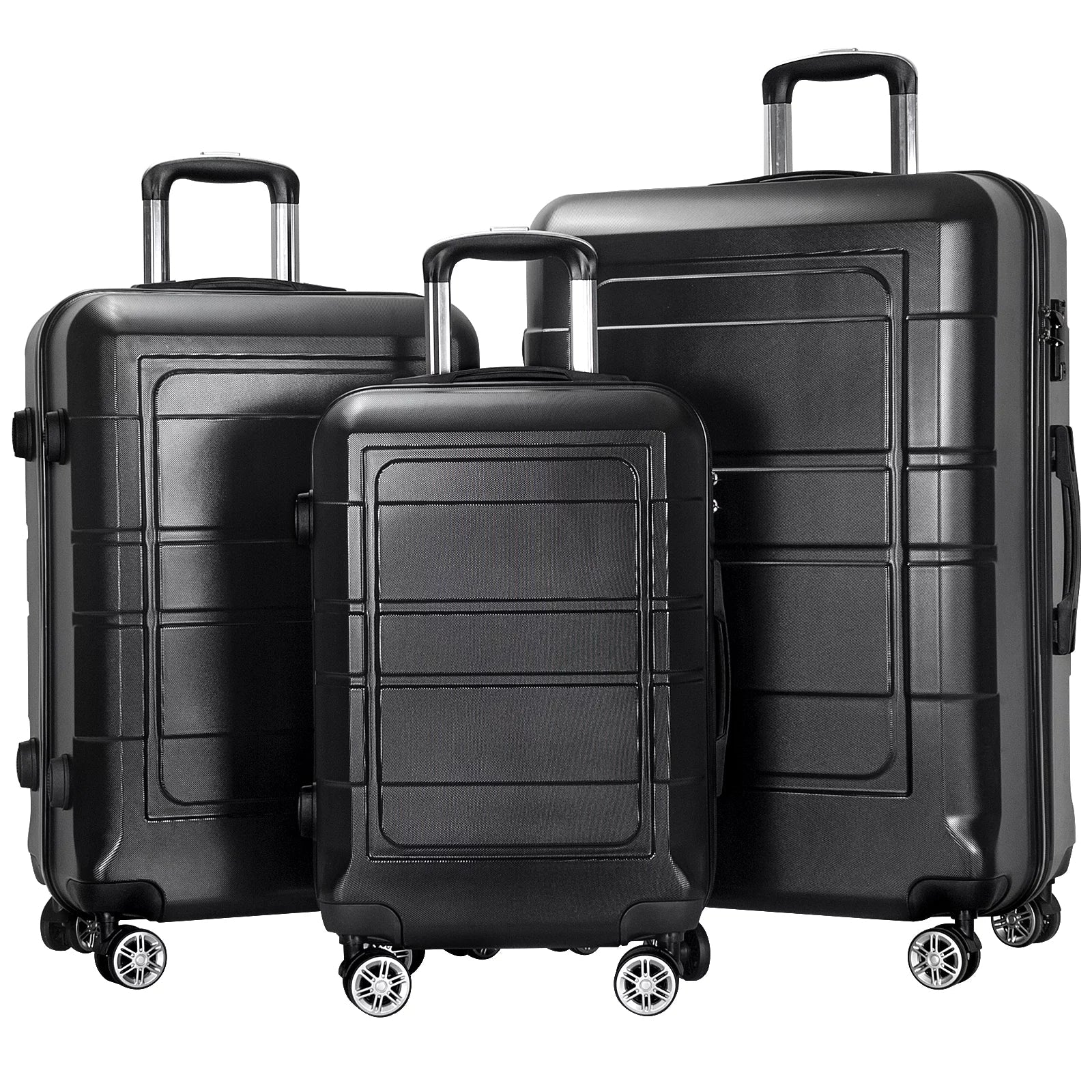 Hardside Black Pcs 3 AEDILYS and 20"/24"/28" Luggage Luggage Set, Lock TSA with Bags,