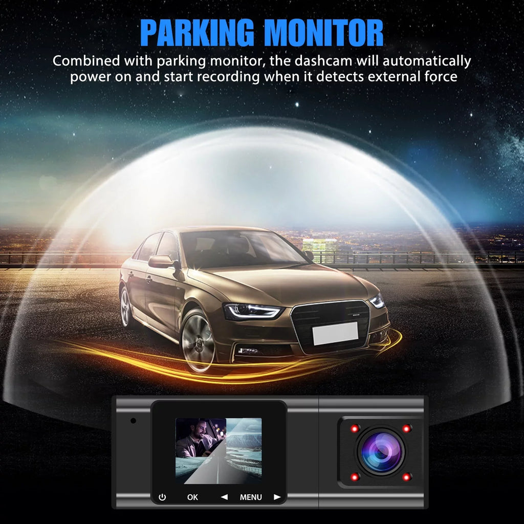 Recorder Dash DVR 1080P Night TSV Dual Insides Loop Parking - Dual Camera, Lens Wide Angle, G-Sensor, Vision, Black with 170° Mode Driving Front Cam, Recording, Car