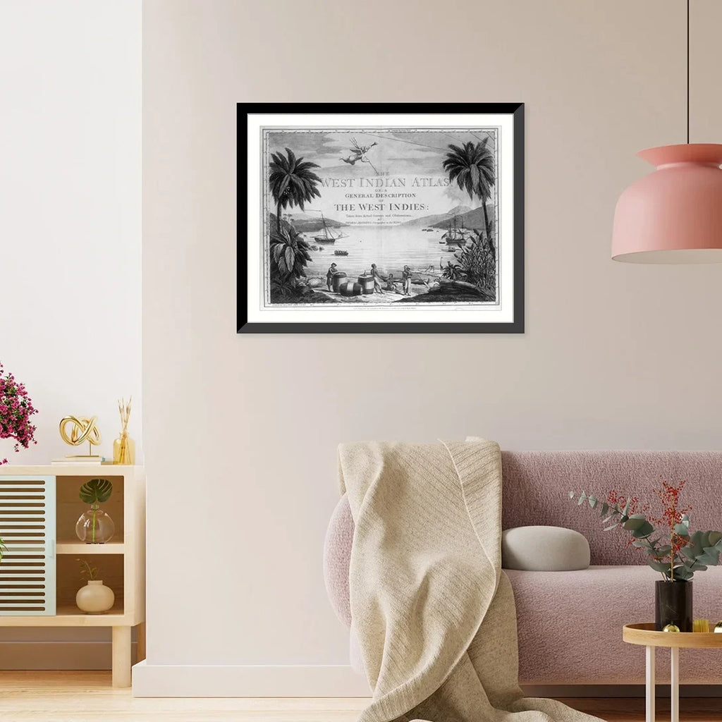 Print, the ships two sailor Natives harbor], with Framed beach and and in showing large British on [A West scene the a in Indies Historic 17-7/8" 21-7/8" casks, the x three