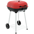 Red Charcoal Outsunny Wheels with Portable Shelf Grill Bottom Picnic, for