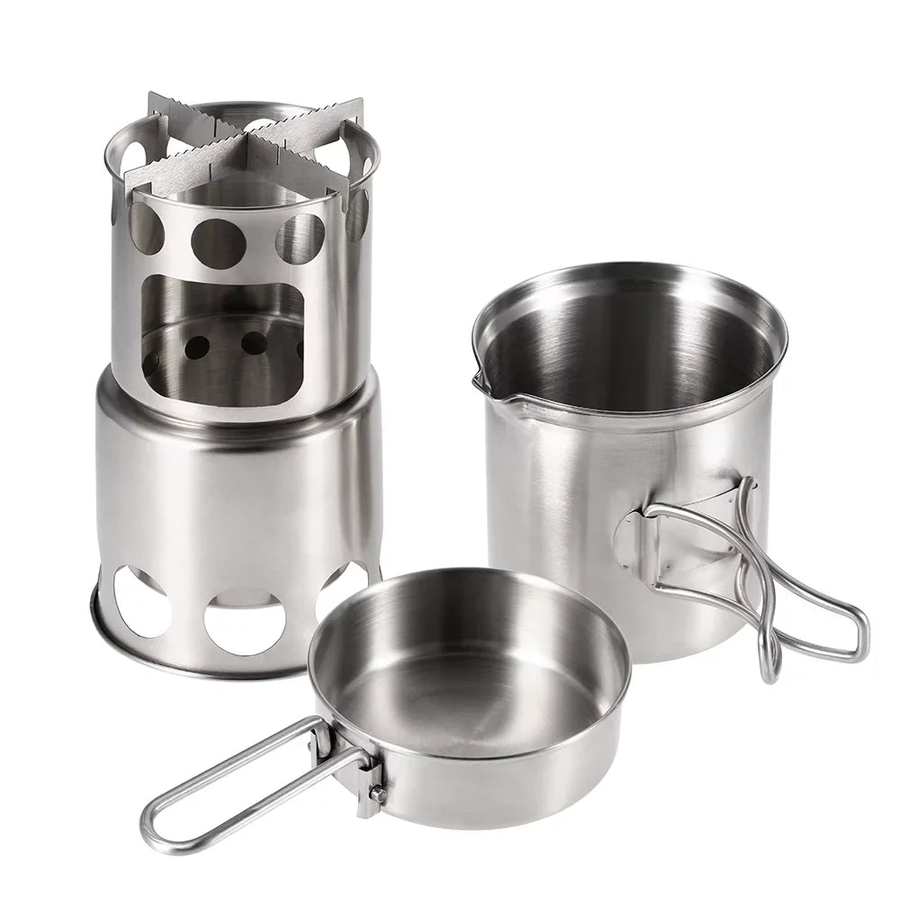 Burning Cooking and Set Fishing Portable Combo Pot Hiking Stove Arealer for Camping Stove Backpacking Wood