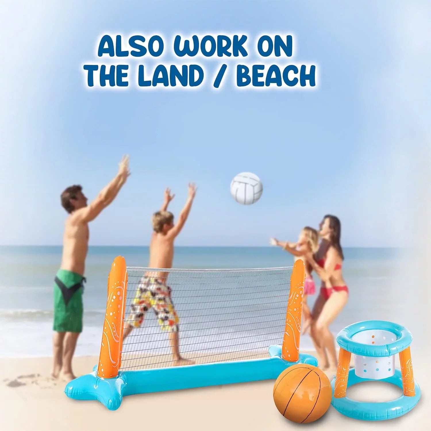 Floating, Adults Set Kids Toys, | Net Water Game Junipel Toys & Floaties and Summer for Swimming Basketball Light Pool Blue Teens Pool Hoop Volleyball