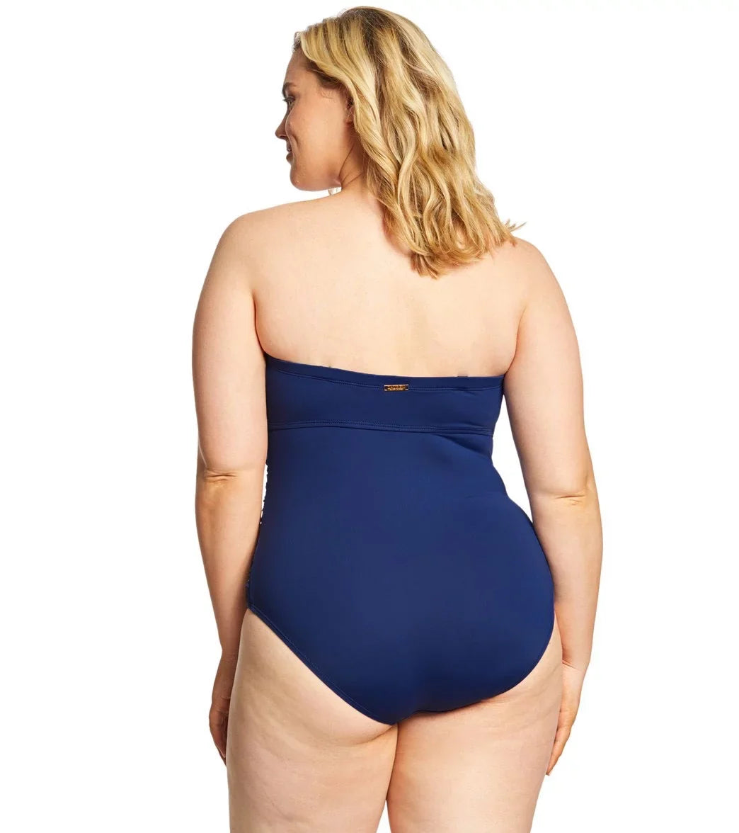 Navy Bandeau 16W Women One-Piece Twist Swimsuit Ralph Plus Lauren Size