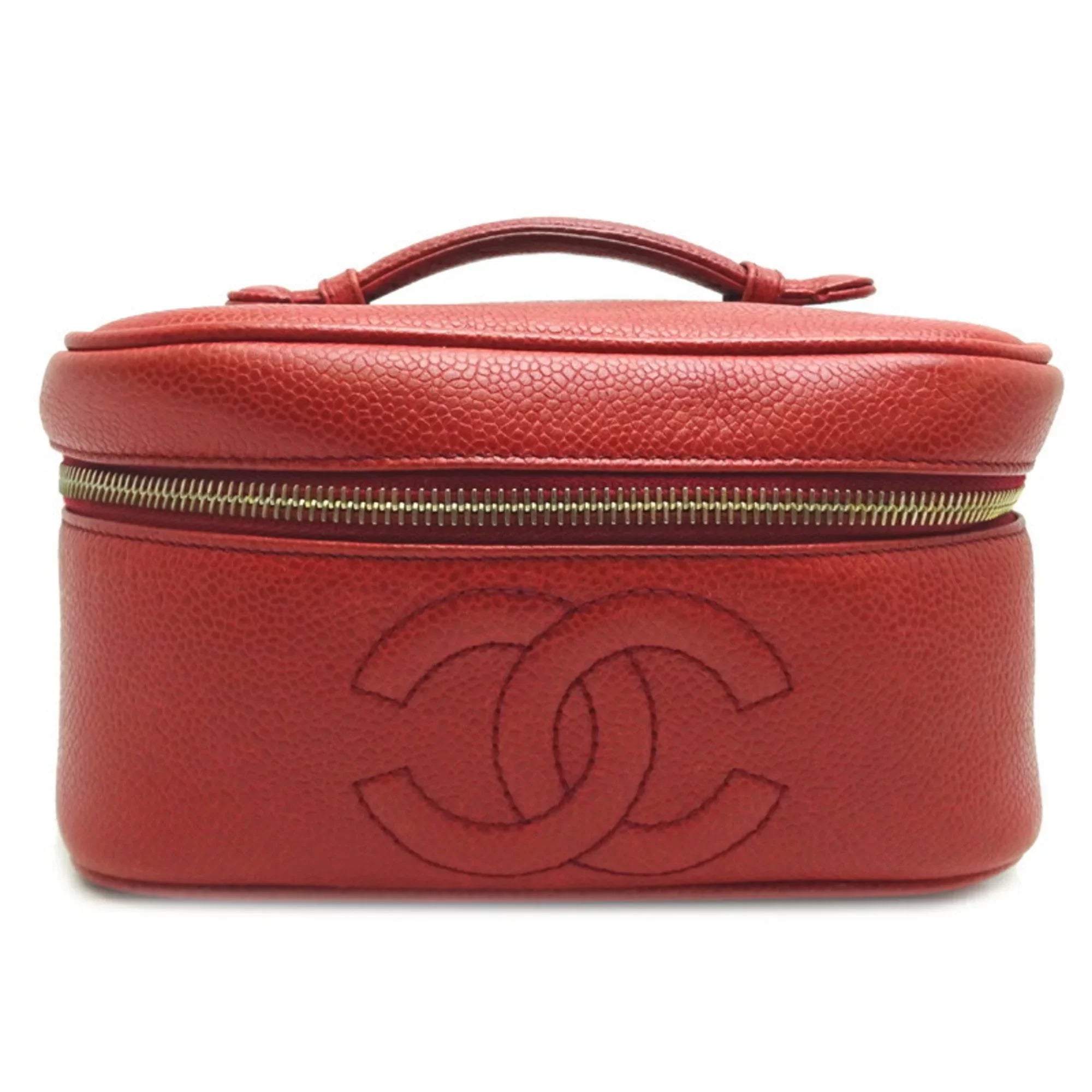 Bag Pre-Owned (Good) Skin Caviar Vanity Red Handbag Chanel Ladies