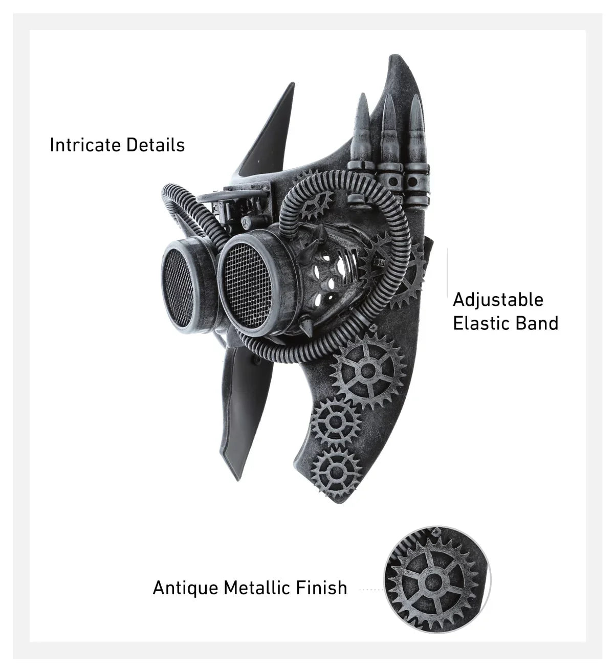 Goggle Mask Half Robot - Silver Steampunk Face Gladiator Studio Attitude Costume
