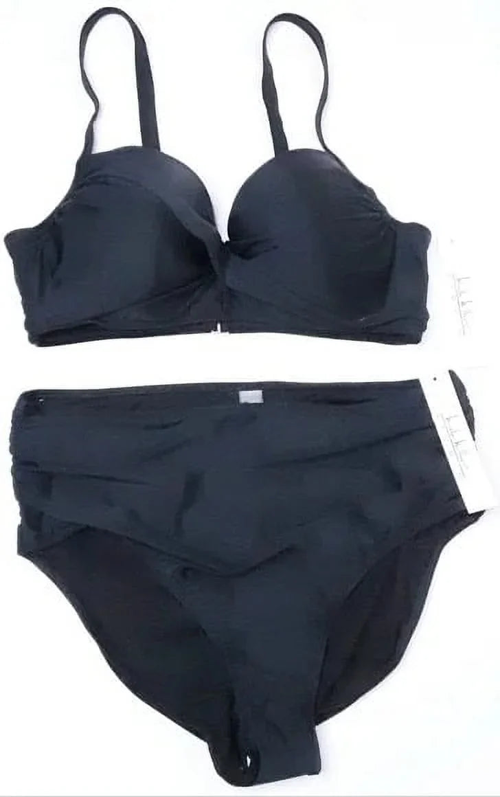 Bottom Twist Bikini BLACK 2Pc Miller M Shirred Waist Hi Front + Nicole Top