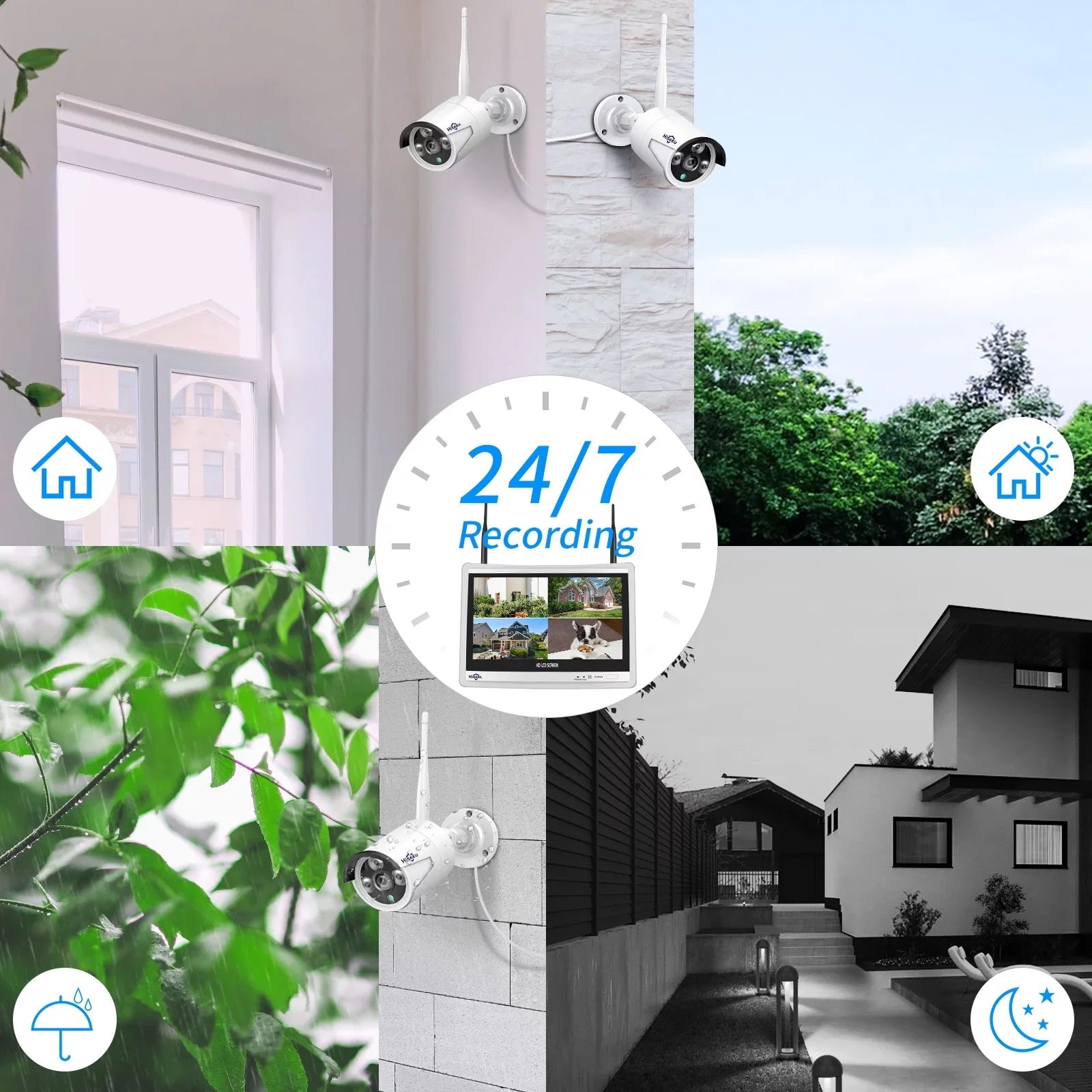 Security for 3MP System Wifi Remote Camera Camera 4Pcs Hard View, Security 12.1" (Supports Cameras Wireless Wi-Fi) Monitor, Only 2.4Ghz Hiseeu with Recording Home Security Drive, and 3TB System