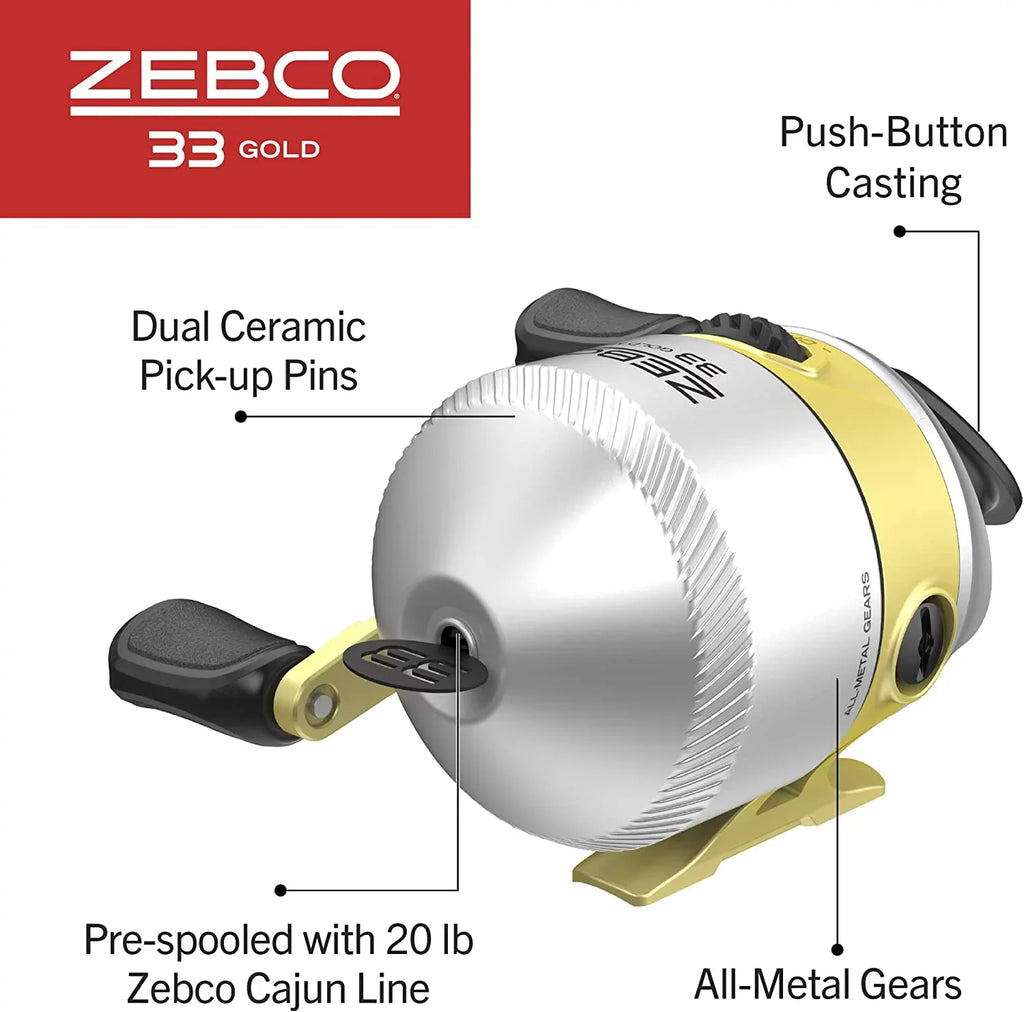 Anti-Reverse, Zebco Bearings MAX Gold Frame Dial-Adjustable Fishing Drag, MicroFine with 2.6:1 Silver/Gold 33 Lightweight 2+1 Powerful and and Ratio a Gear Instant Graphite a Smooth Spincast and Reel,