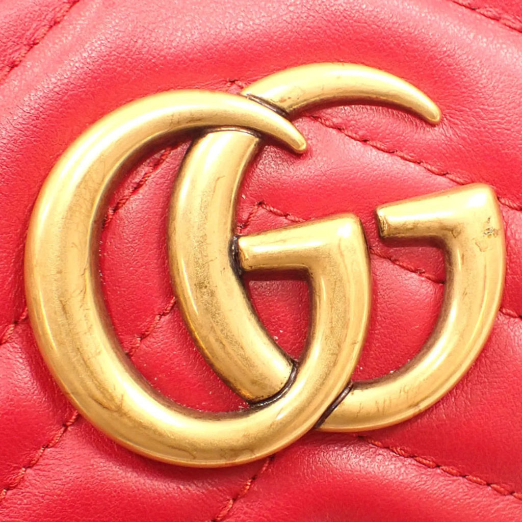 Bag 447632 Leather Gucci GG Shoulder (Good) Marmont Small Pre-Owned Red Women's Quilted