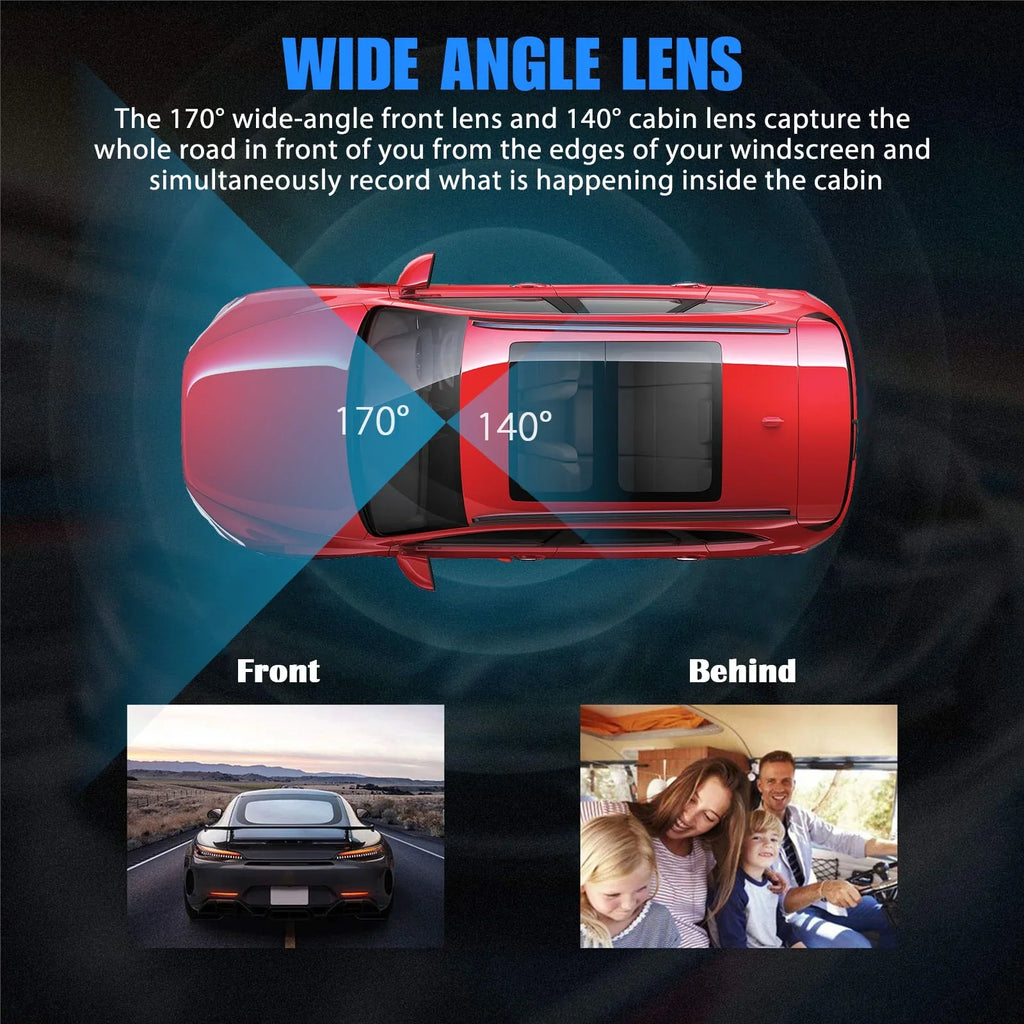 Recorder Dash DVR 1080P Night TSV Dual Insides Loop Parking - Dual Camera, Lens Wide Angle, G-Sensor, Vision, Black with 170° Mode Driving Front Cam, Recording, Car