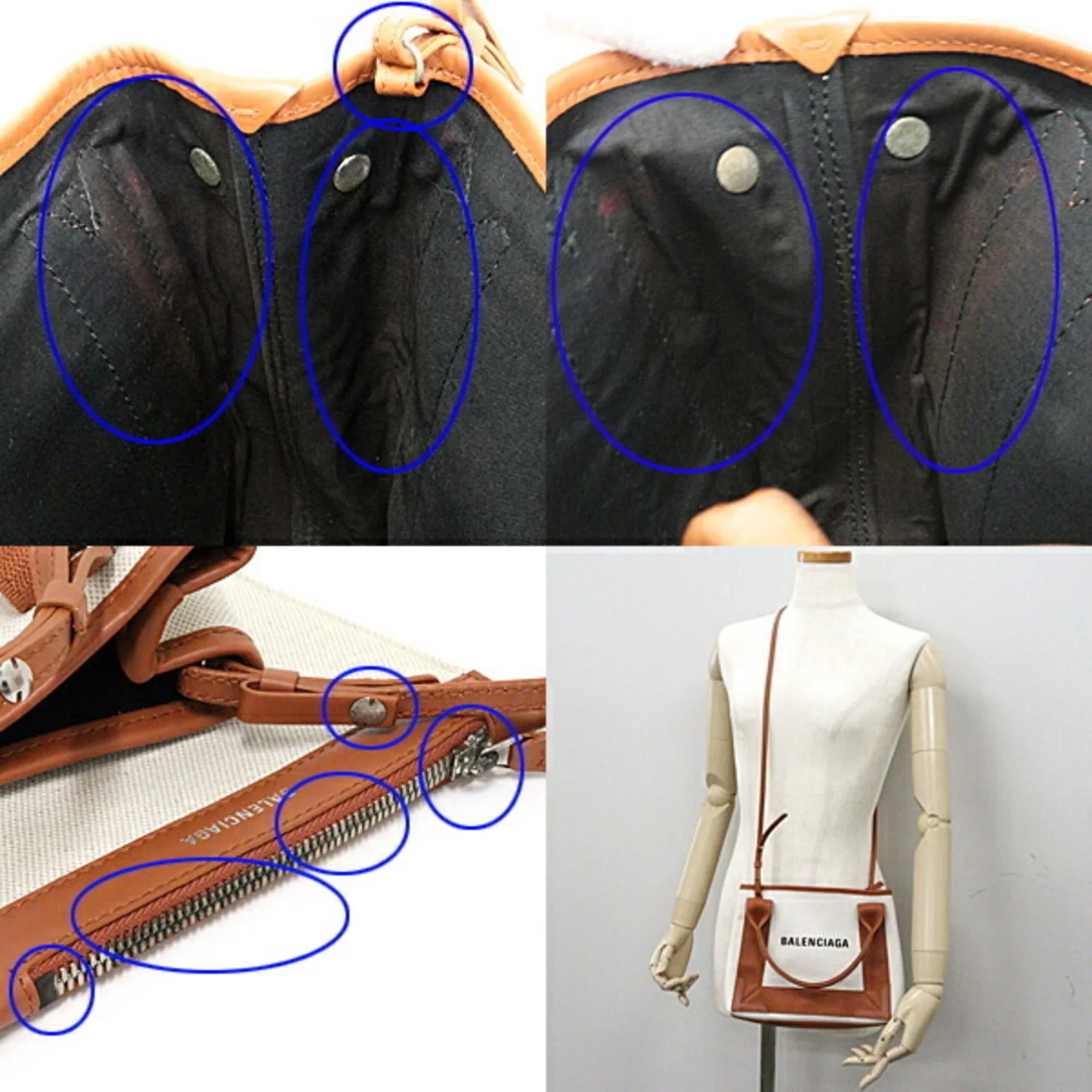 NAVY (Good) Balenciaga & Tote Beige XS Navy Cabas Pre-Owned Canvas A Calfskin Light 2way Bag 390346 Cotton Brown