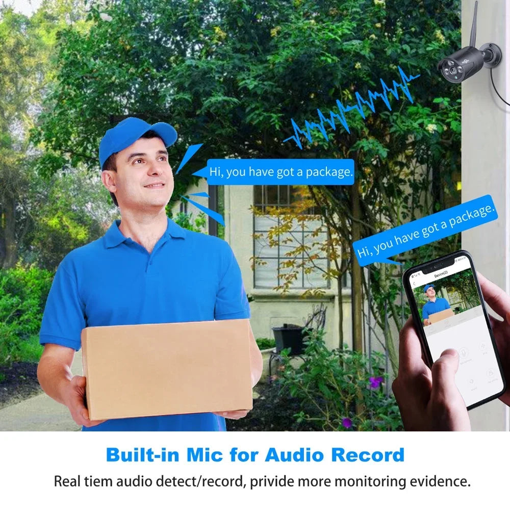 Camera 4Pcs Security Audio (Supports Vision, Home Night NVR, 2.4Ghz Wireless Channel Waterproof, with 1TB Drive, with Security Camera 10.1'' System Only Hard 10 Hiseeu Wi-Fi Recording, Monitor, WiFi)