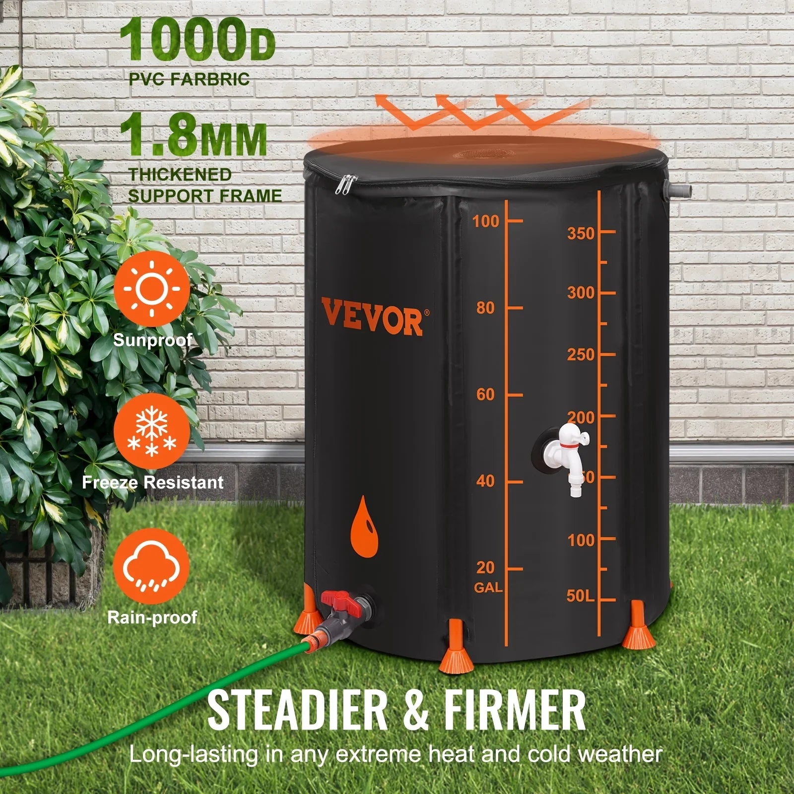 100 System Tank Capacity, Collapsible Storage Water Container Overflow Including Kit, PVC Spigots BENTISM Rainwater Large and Barrel, Collection Gallon Portable Rain
