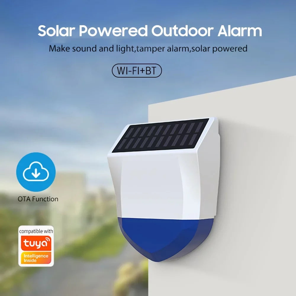 Control Wifi Sound Alarm Solar 5.0 Smart BT Light IPX5 Outdoor Powered Home Intelligent Device Alarm Real-time APP Waterproof Linkage Alarm