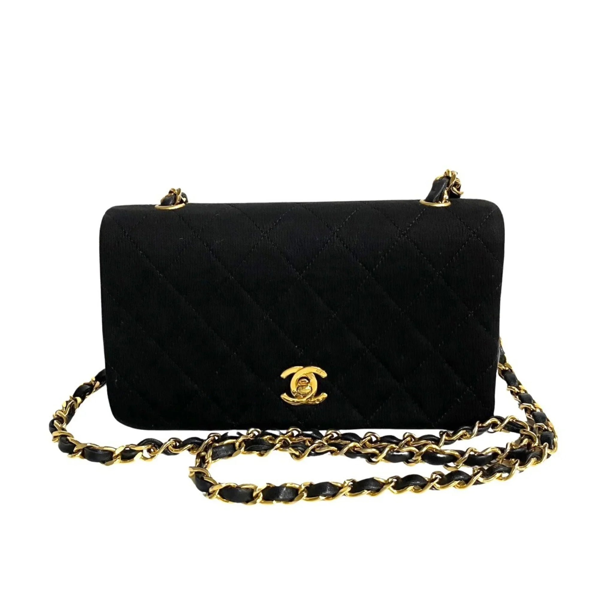 Chain Pre-Owned Flap 73960 Bag Matelasse Full Black CHANEL Lambskin Turnlock Cotton Shoulder (Good)