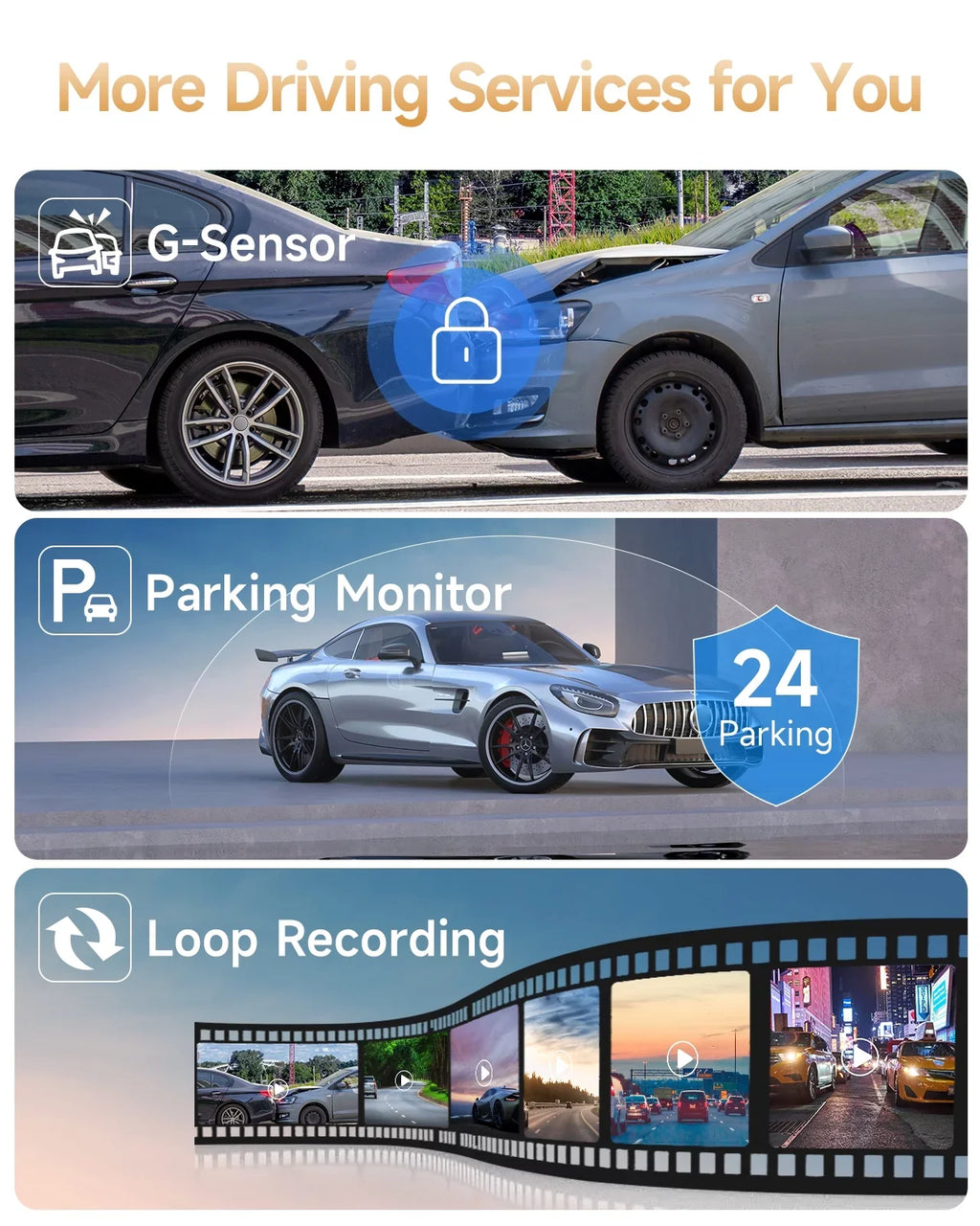 Angle, Rear, Cam G-Sensor,Black Dash WiFi Vision,Parking Car Screen, Mode, Dashcam and with WDR, GPS,4K+1080P LCD Night Front 170° Dash Wide 2" 4K Camera,