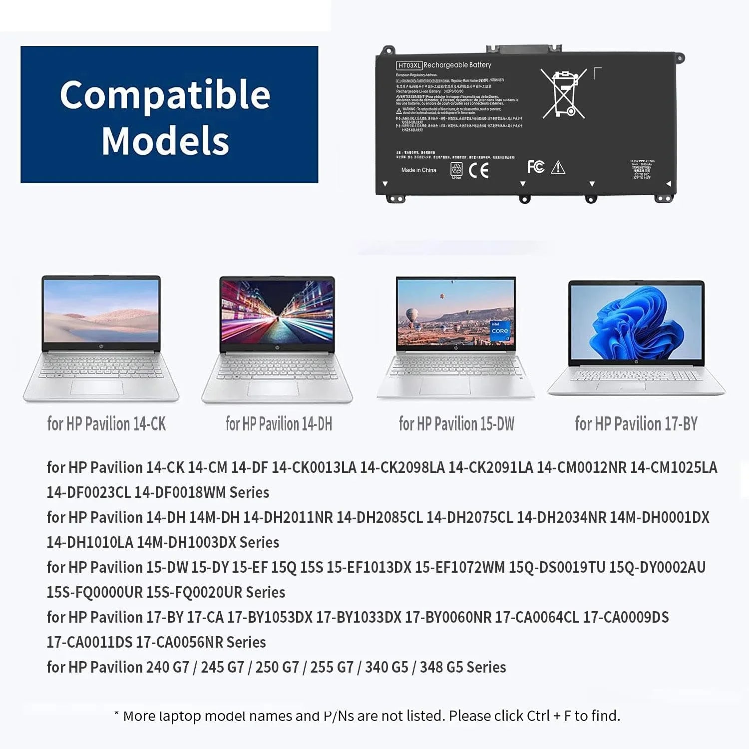 G7 14-CE 240 14-CK Laptop 245 for 15-CS HT03XL y HP Pavilion L11119-855 14-CK0061ST 14-CK0001LA 14-DQ 41.7Wh