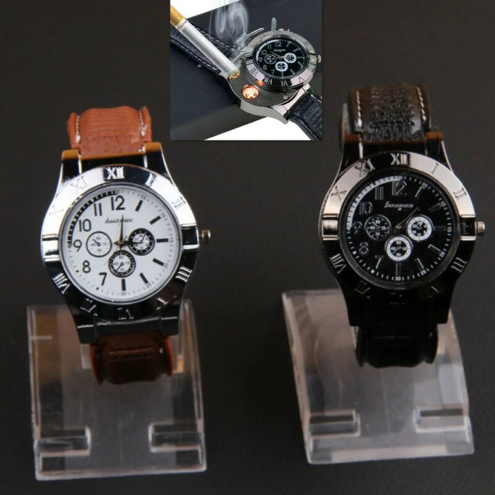 Outdoor Rechargeable Rubber Lighter USB Watch Strap Men's Windproof USB Gift Flameless Watch