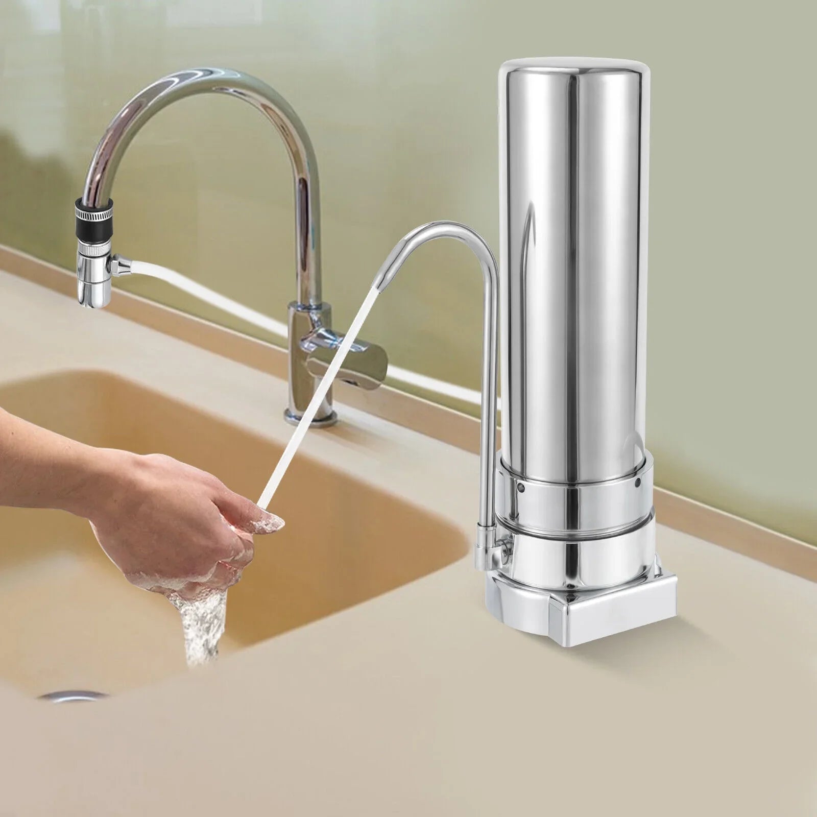Filter Water Drinking Tap Filtration Countertop System Stainless Sink Filter Silver
