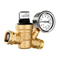 Lead-Free - Adjustable Water Travel Inlet and Gauge with Filter, Valve 0-160PSI Regulator Ideal Pressure Brass, and Screened for Trailers RV