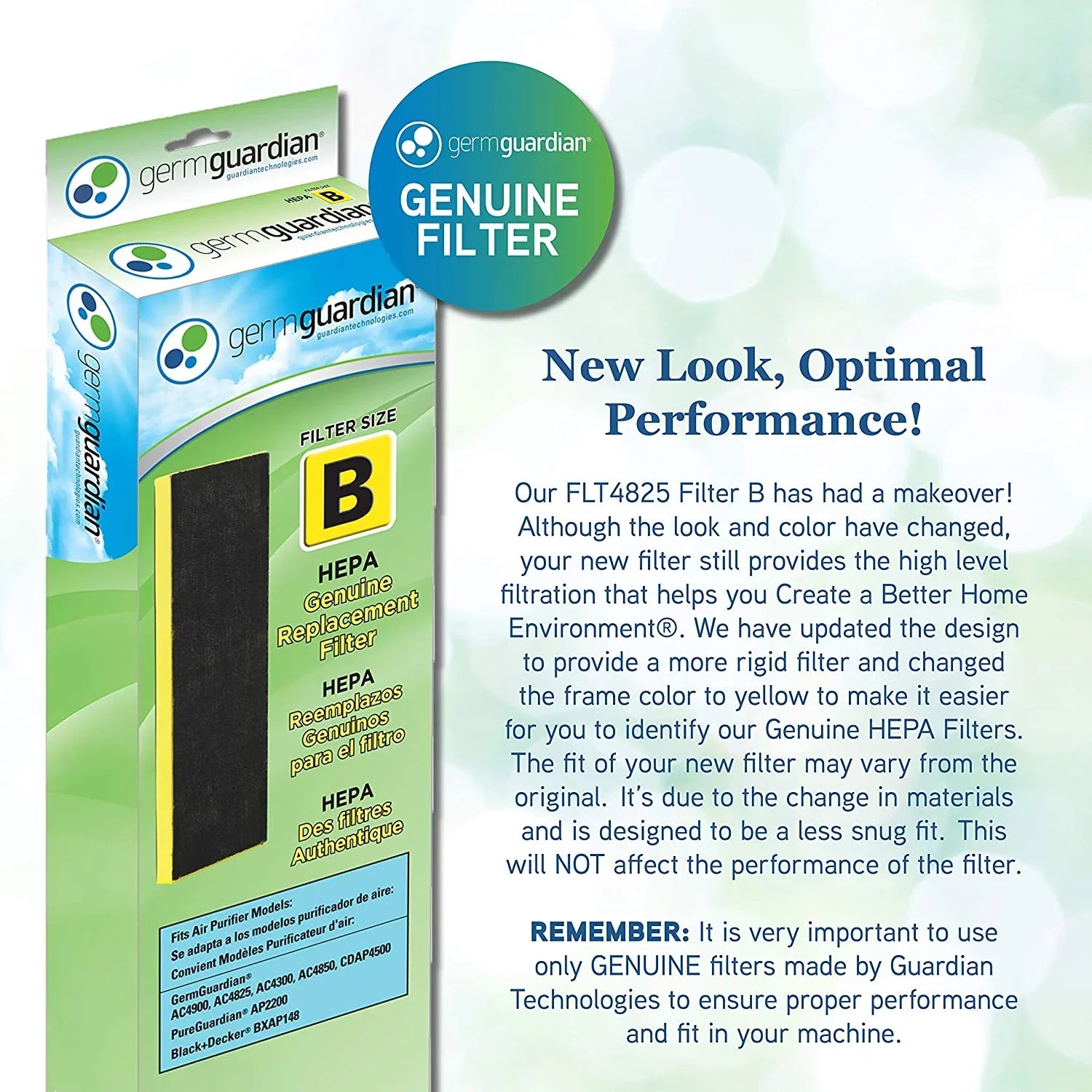 and Filter GENUINE 1-Pack Germ AC4825DLX, Guardian Air AC4825, AC4300BPTCA, AC4900CA, Purifier Replacement B CDAP4500BCA, More, AC4850PT, for CDAP4500WCA HEPA FLT4825 GermGuardian