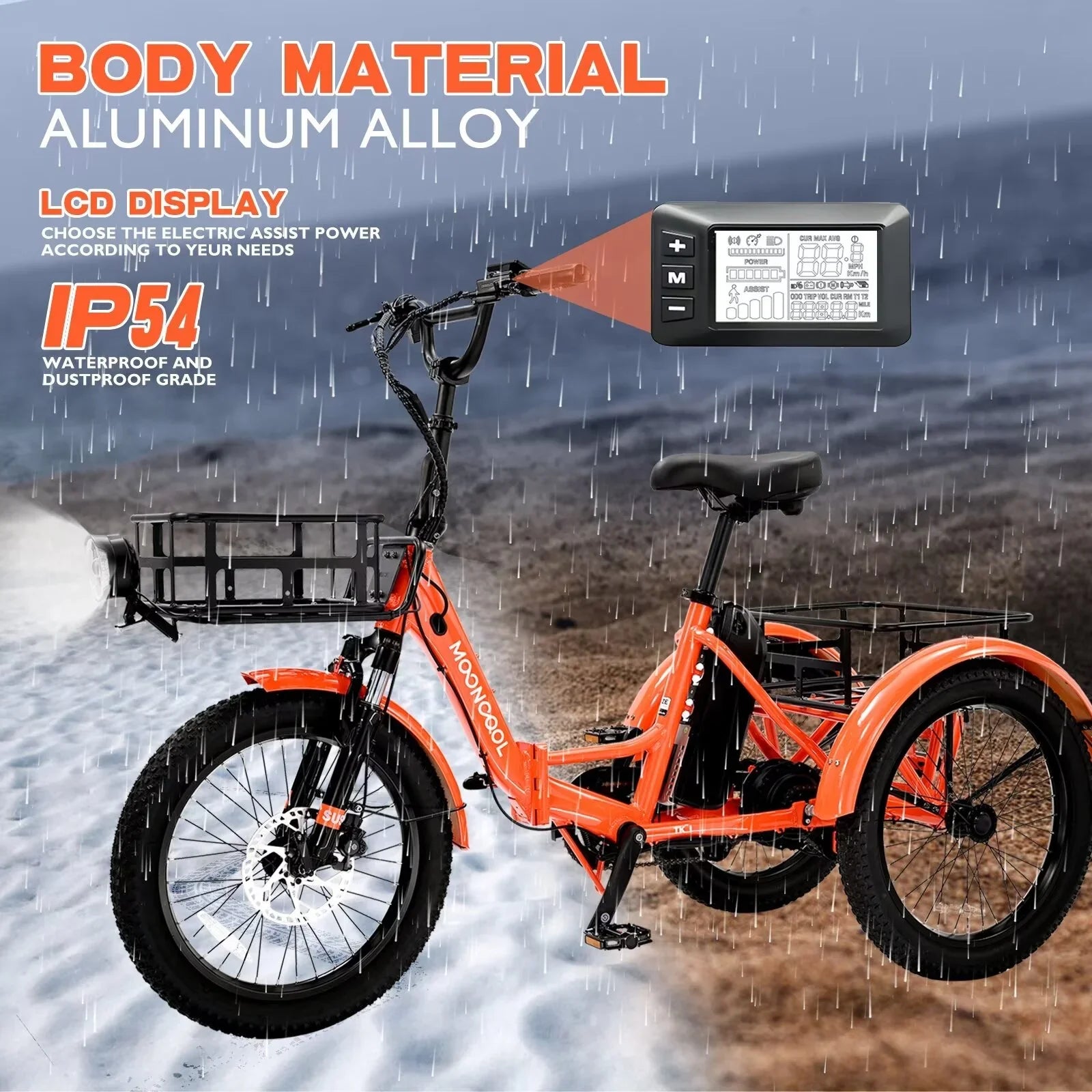Bikes, 3 Tire MOPHOTO Women, Men Motorized Electric 48V for Folding Step-Thru Tricycle Tricycle Electric Wheel Electric Senior, 14.5Ah 1-Speed for Fat 20" Electric Adult, 16MPH Trike 500W