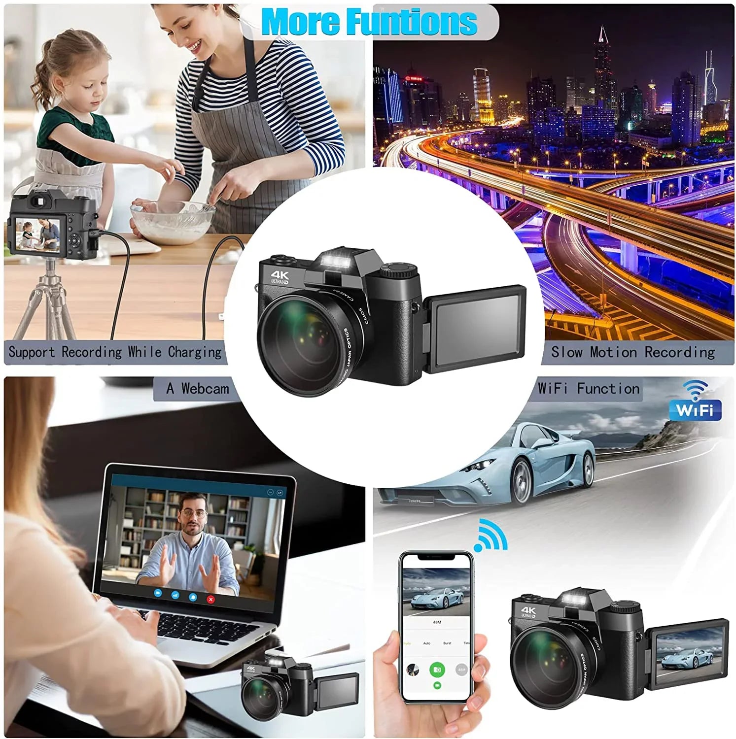 Screen,Wide-Angle GB Flip Batteries(Black) Lens,32 Micro Digital 48MP Camera with Kids 180° Lens,Macro Adults Card,2 Camera,Digital Vlogging and for Photography,4K for Camera