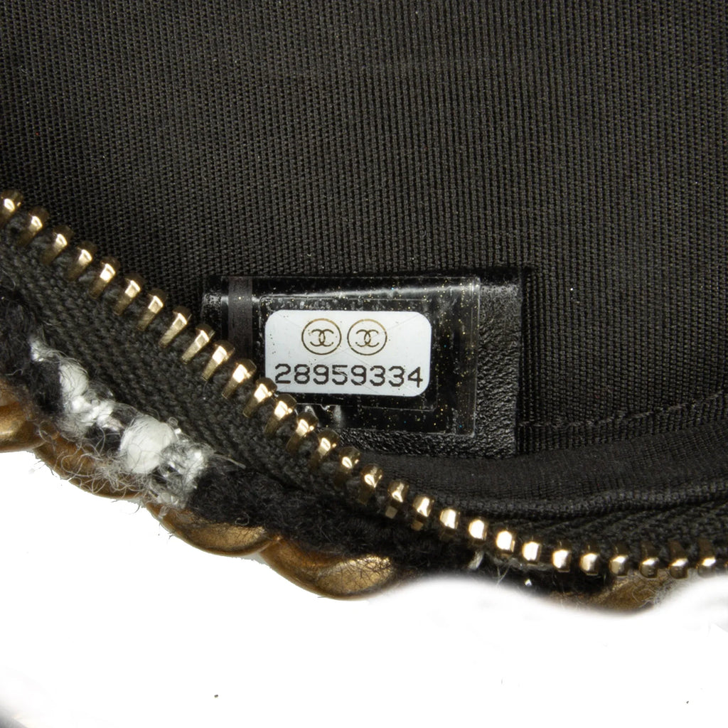 Lambskin Unisex Chanel and 19 Tweed (Good) Pre-Owned Crossbody with Coin Authenticated Clutch Chain Purse Black Bag Fabric Round