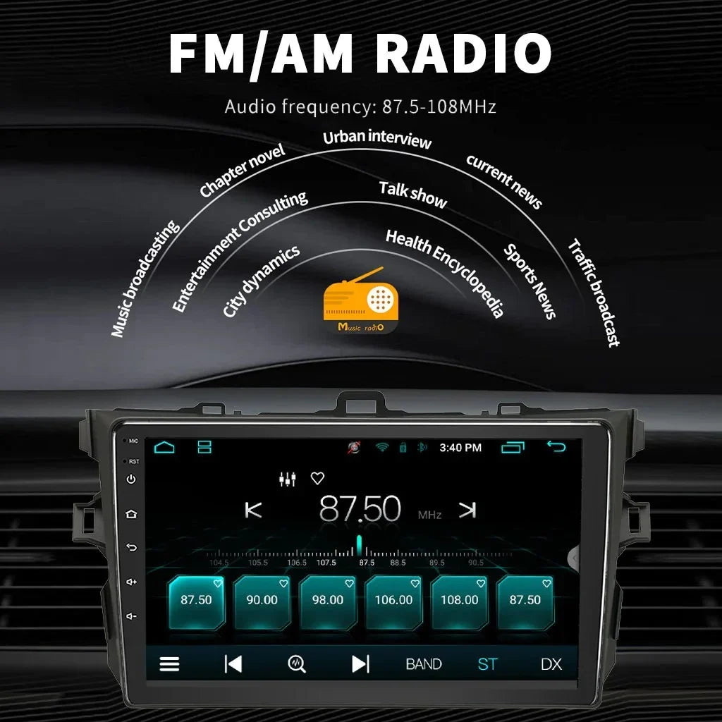 Din 08-12 Android Car 12 Bluetooth, Backup Corolla Toyota CarPlay&Android FM&AM, GPS Car Screen with Compatible for Double Navigation, Camera Support Binize Radio Stereo Inch Touch Auto,9